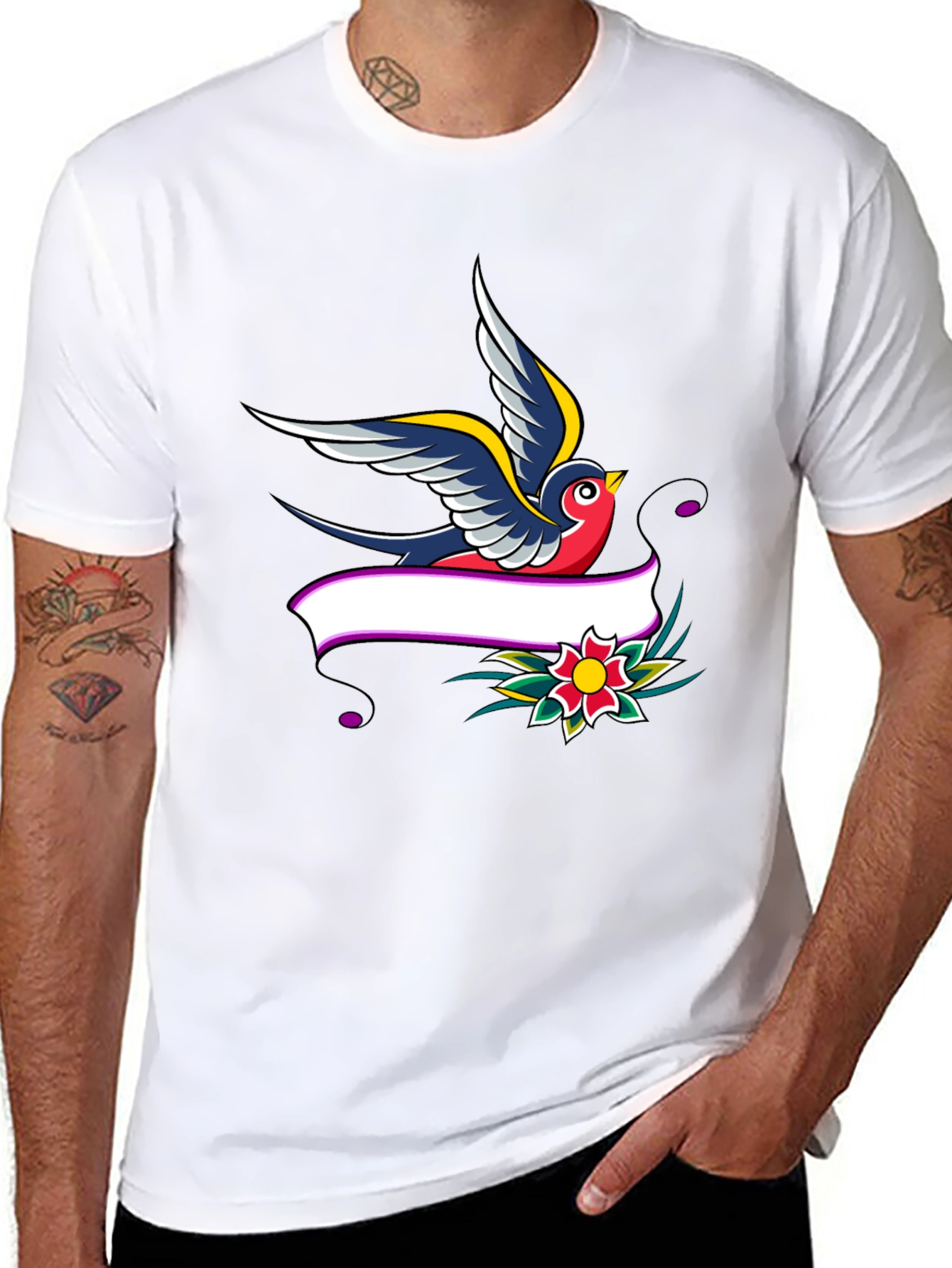 Swallow & Banner Graphic Print Black T-Shirt