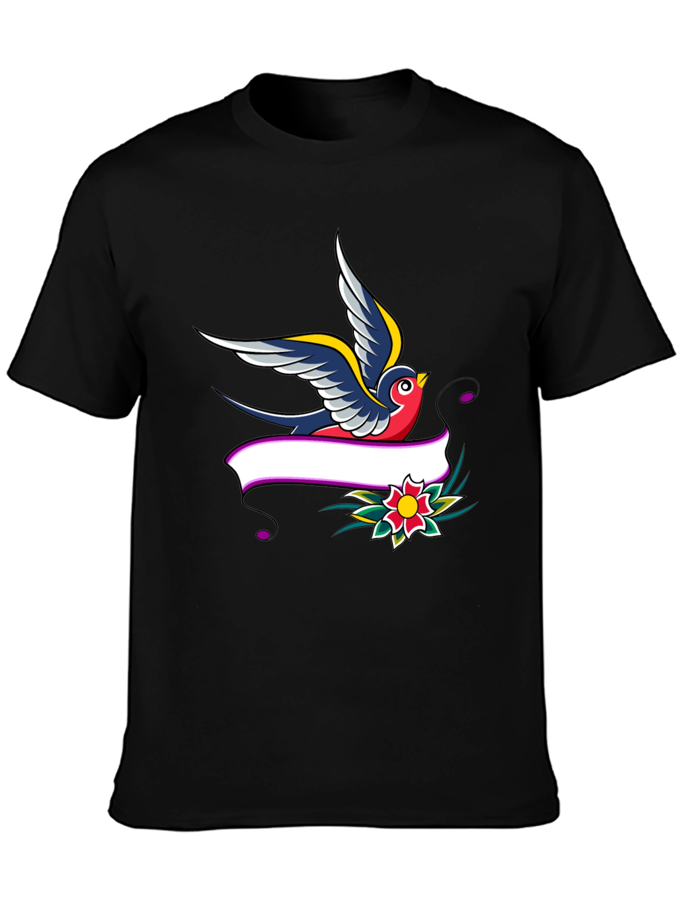 Swallow & Banner Graphic Print Black T-Shirt