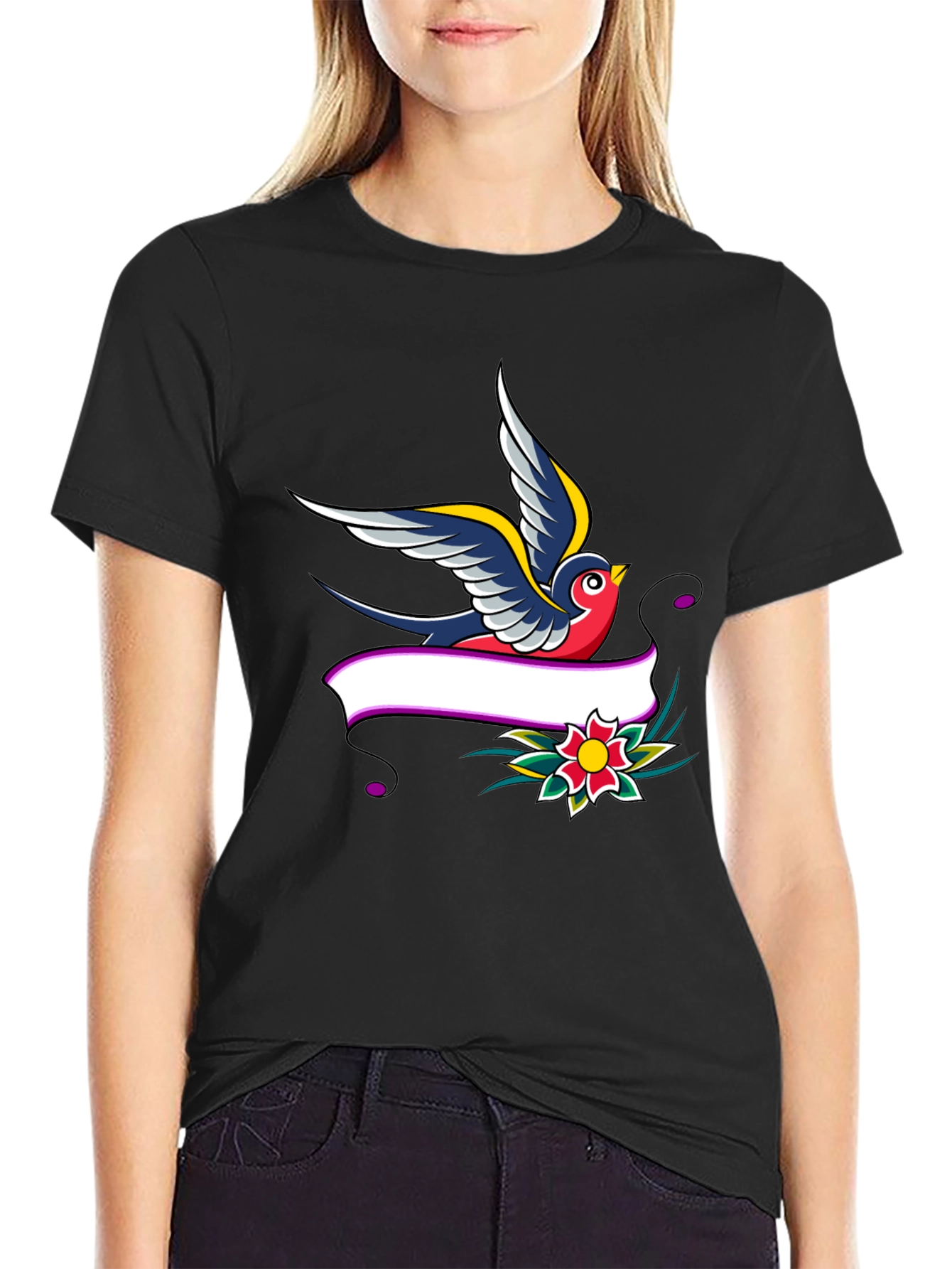 Swallow & Banner Graphic Print Black T-Shirt