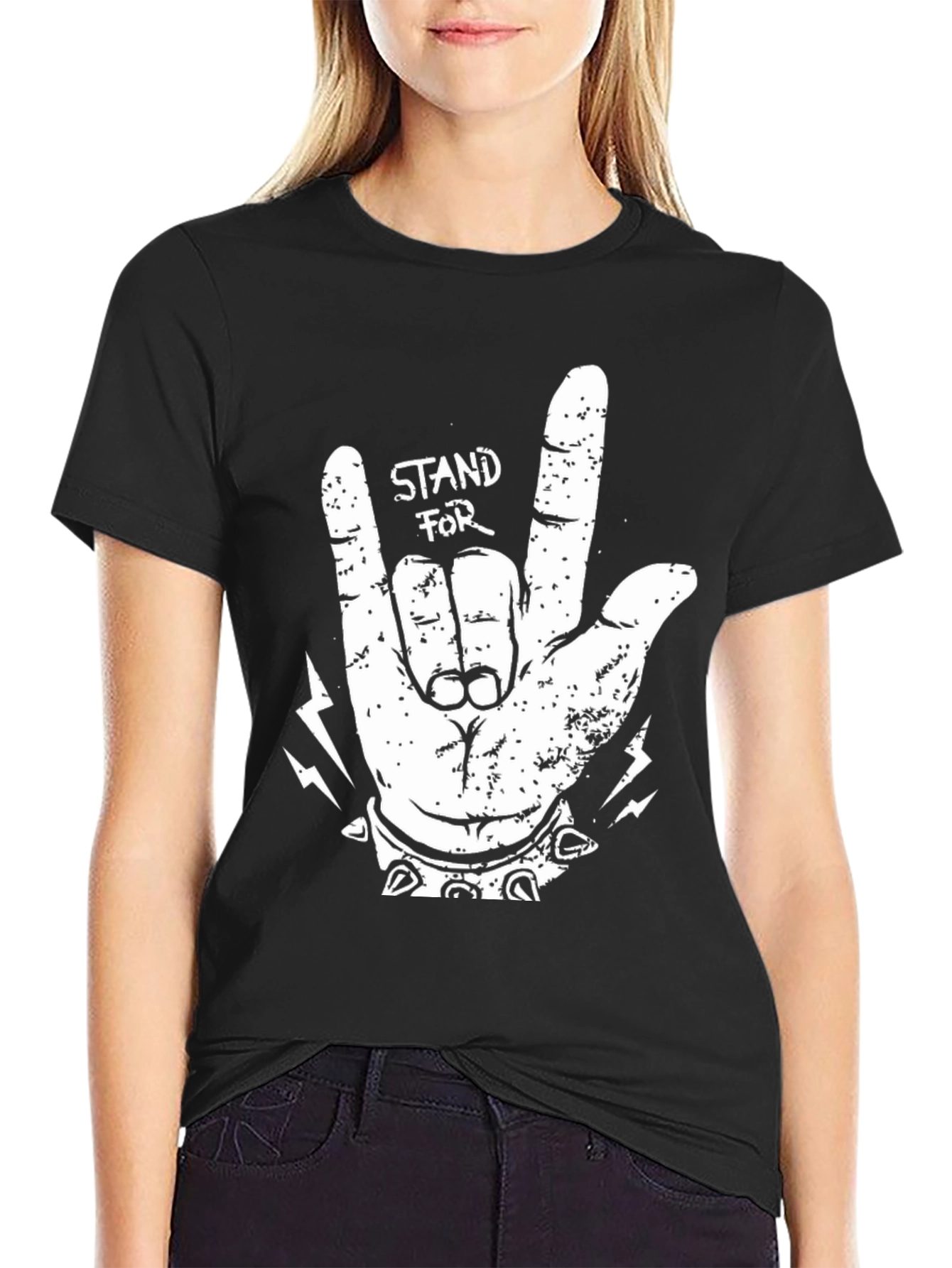Stand For Rock Gesture Graphic Tee - Black
