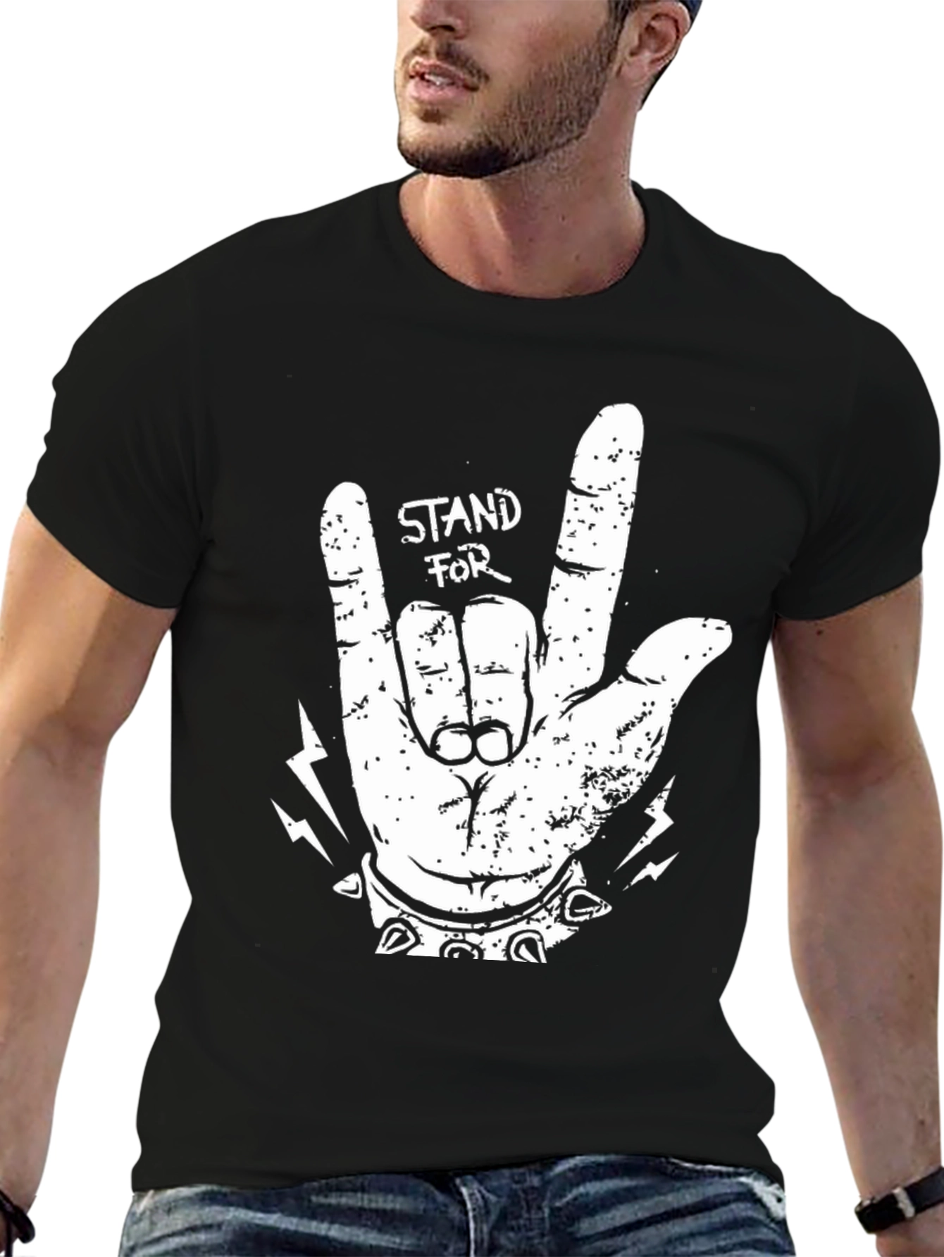Stand For Rock Gesture Graphic Tee - Black
