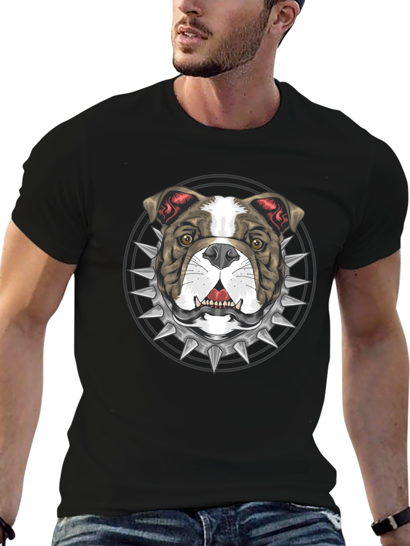 Bulldog Spike Collar Graphic Tee - Bold Streetwear Style