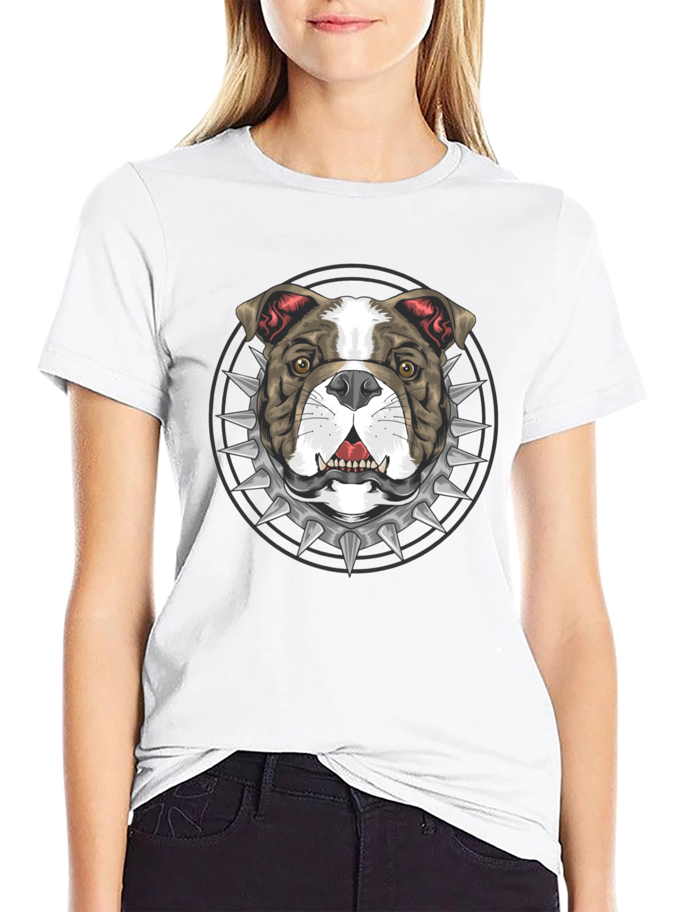 Bulldog Spike Collar Graphic Tee - Bold Streetwear Style