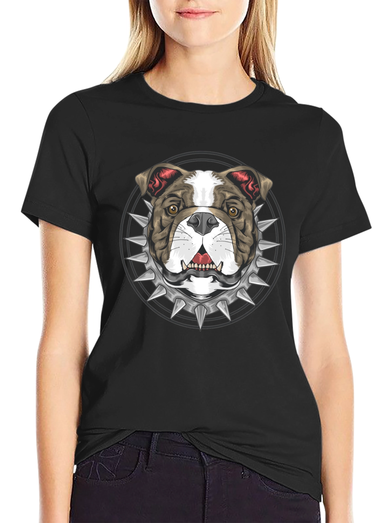 Bulldog Spike Collar Graphic Tee - Bold Streetwear Style