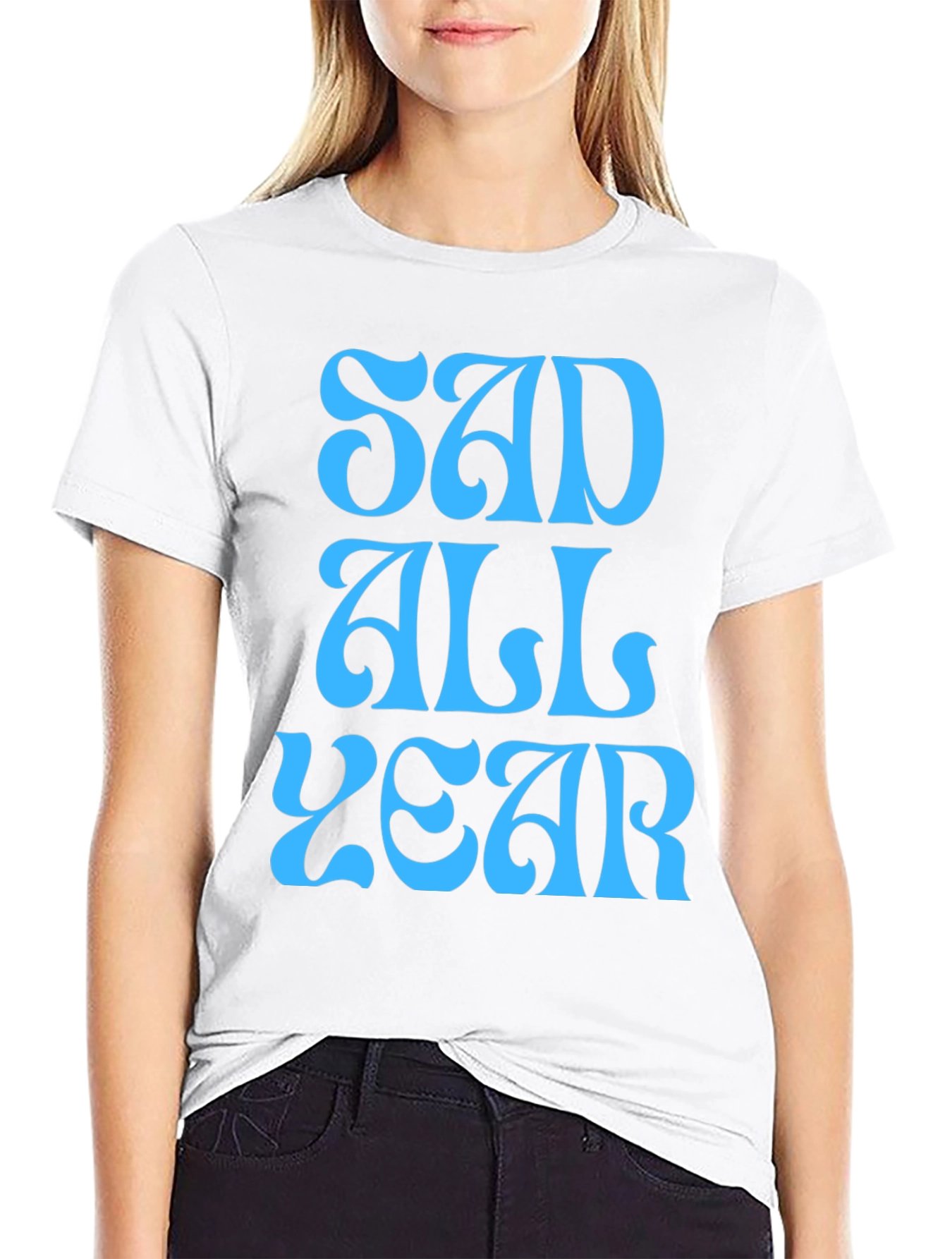 Sad All Year Graphic T-Shirt - Black