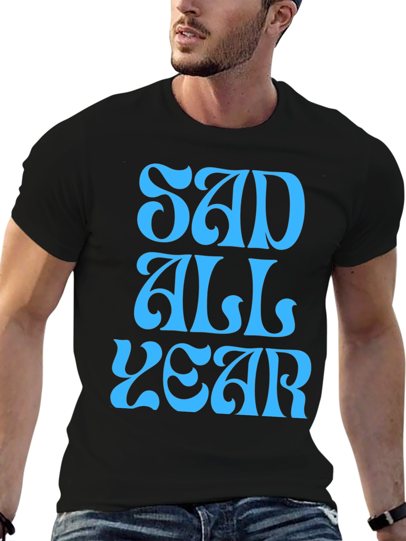 Sad All Year Graphic T-Shirt - Black