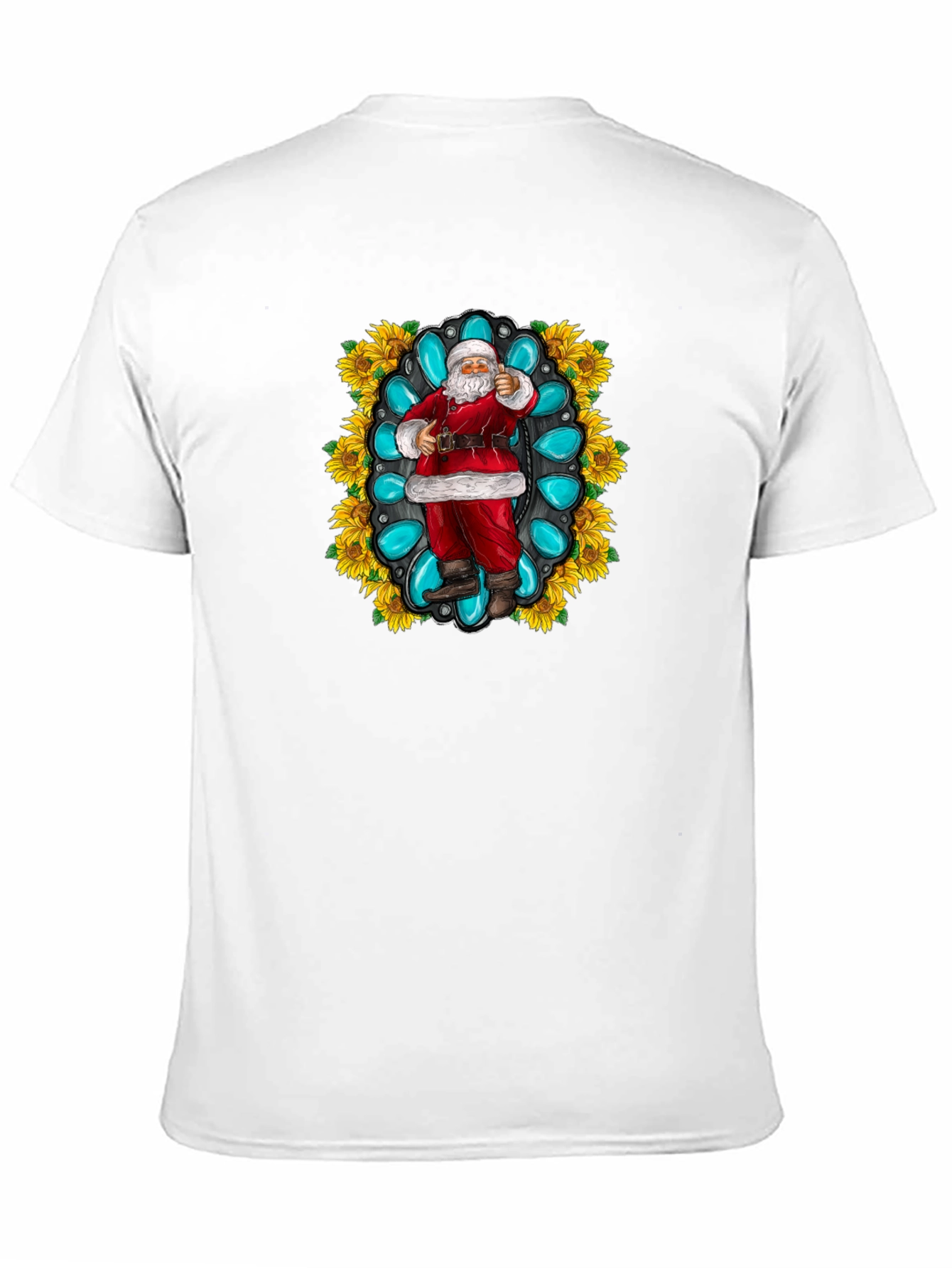 Festive Santa T-Shirt with Turquoise & Sunflower Design