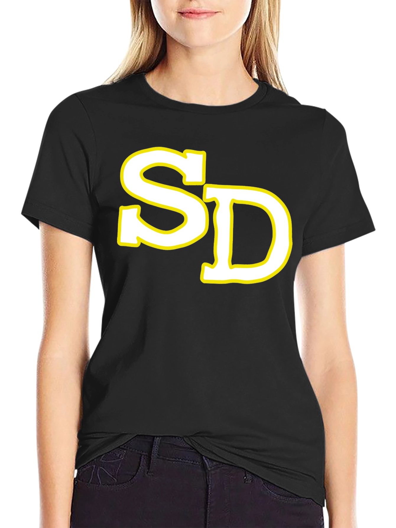 SD Initial T-Shirt - Black Cotton Blend Casual Tee
