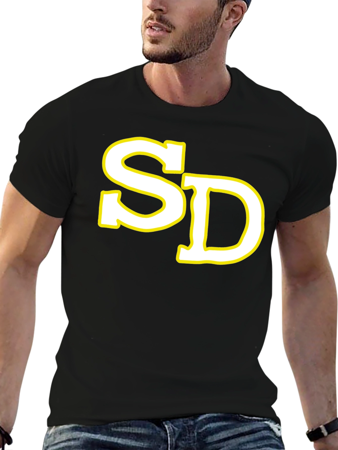 SD Initial T-Shirt - Black Cotton Blend Casual Tee