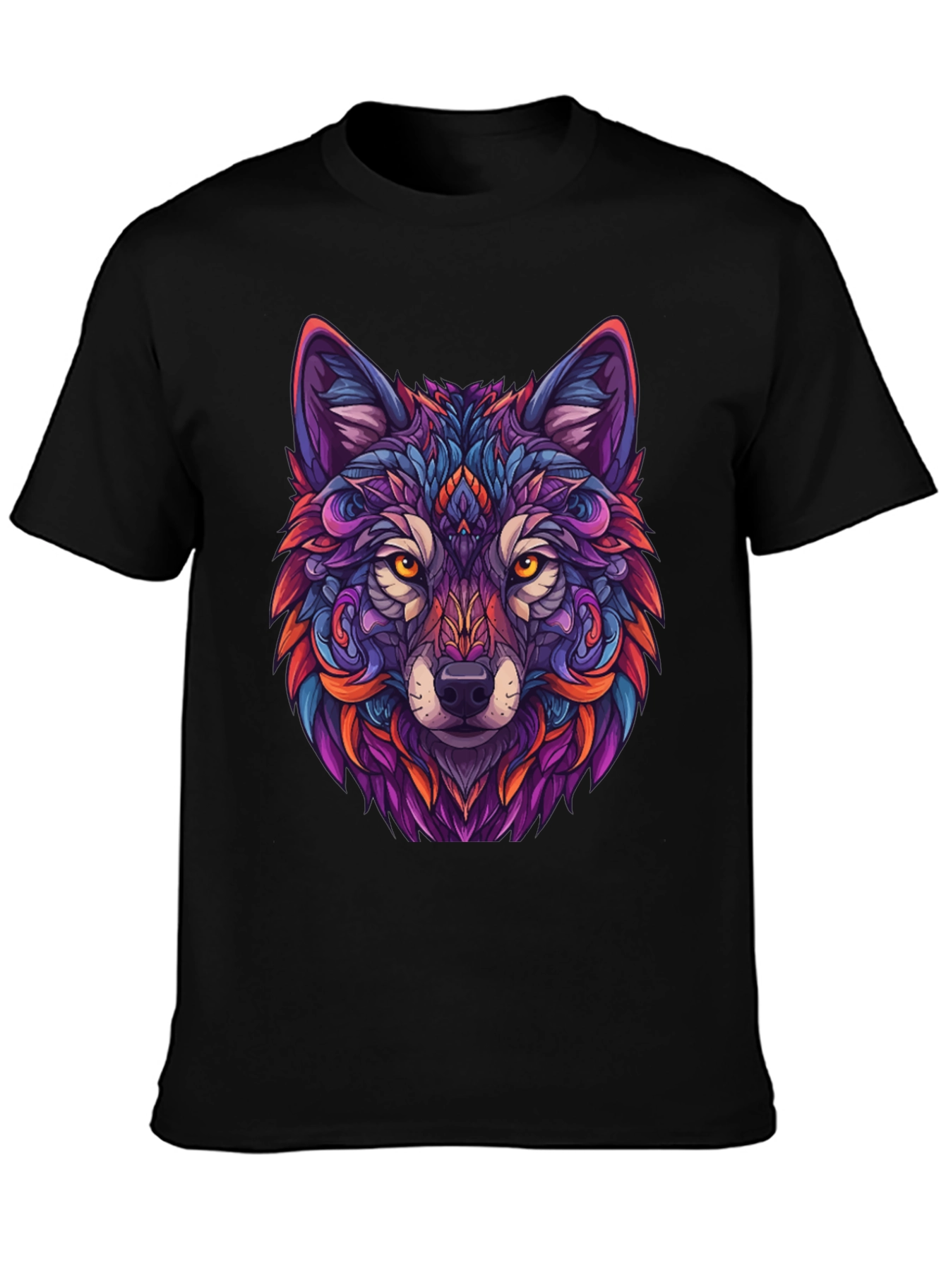 Vibrant Wolf Graphic Tee - Black T-Shirt