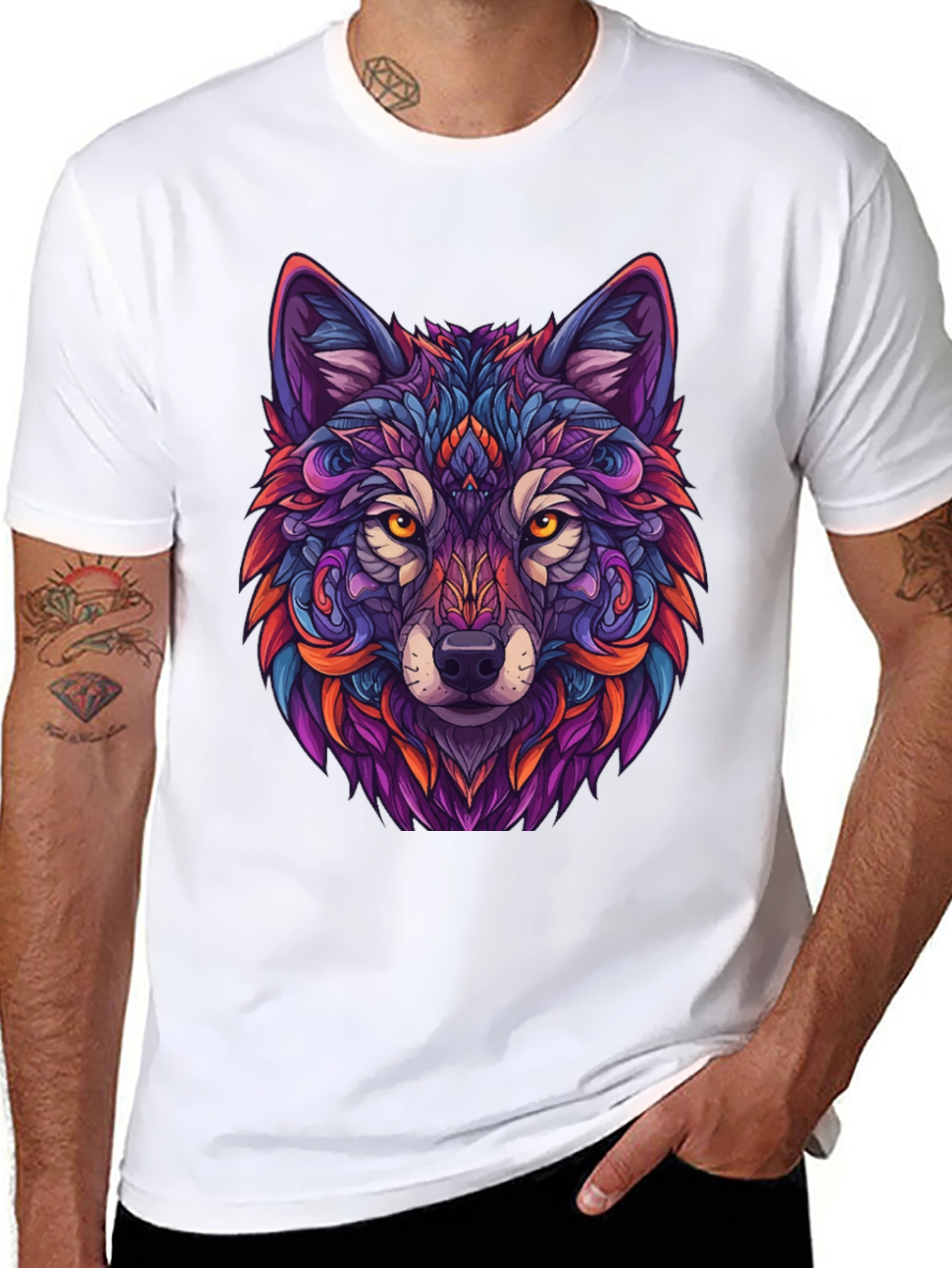 Vibrant Wolf Graphic Tee - Black T-Shirt