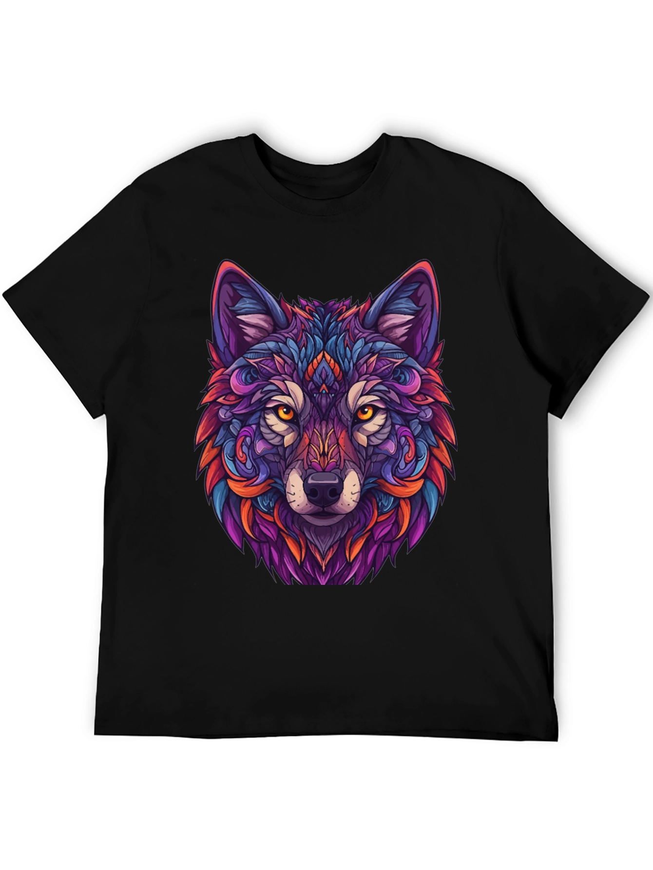Vibrant Wolf Graphic Tee - Black T-Shirt