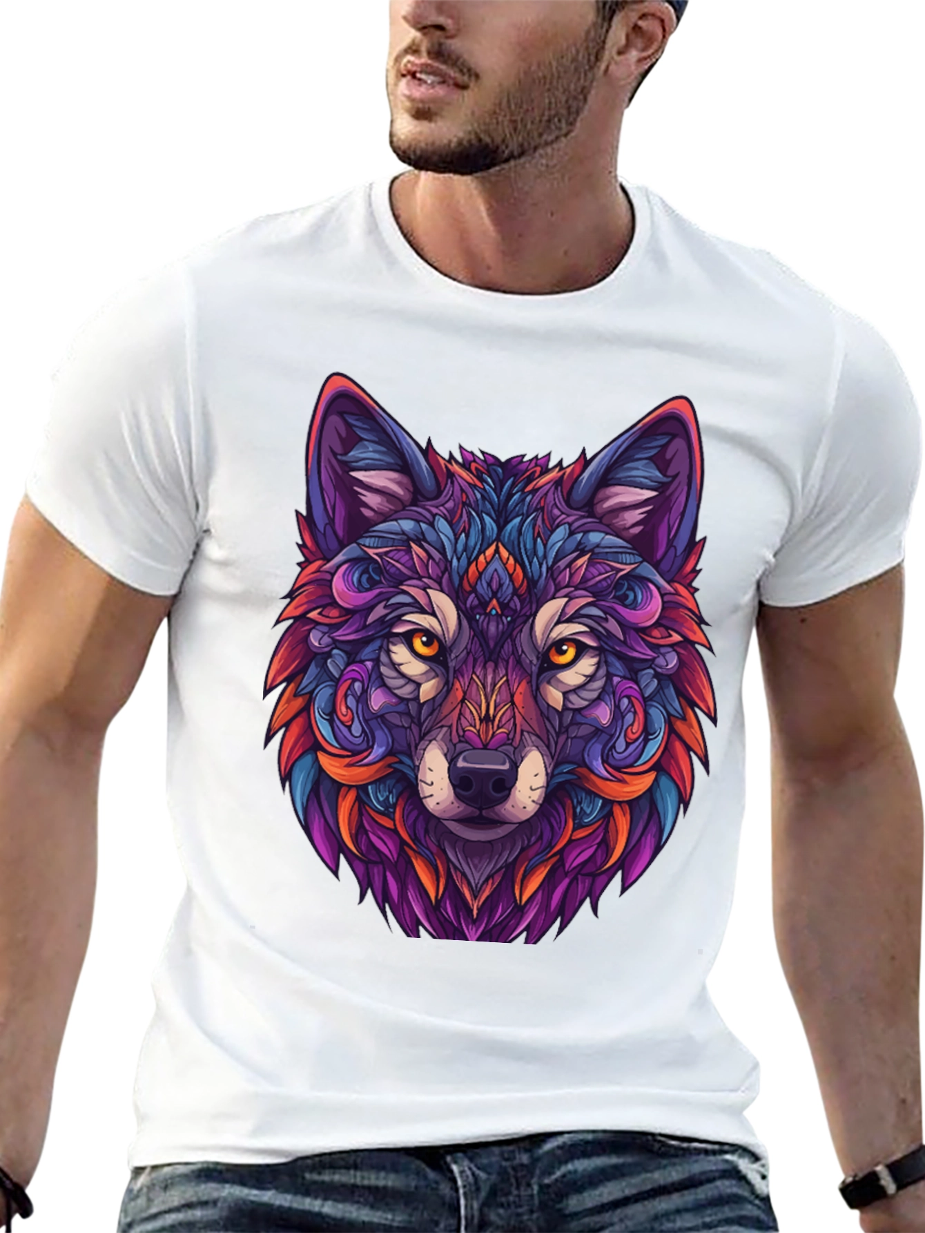 Vibrant Wolf Graphic Tee - Black T-Shirt