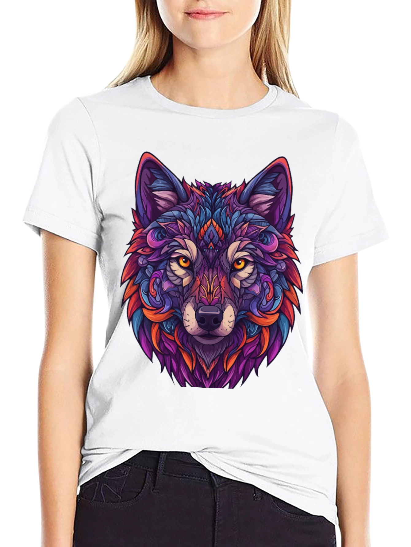 Vibrant Wolf Graphic Tee - Black T-Shirt