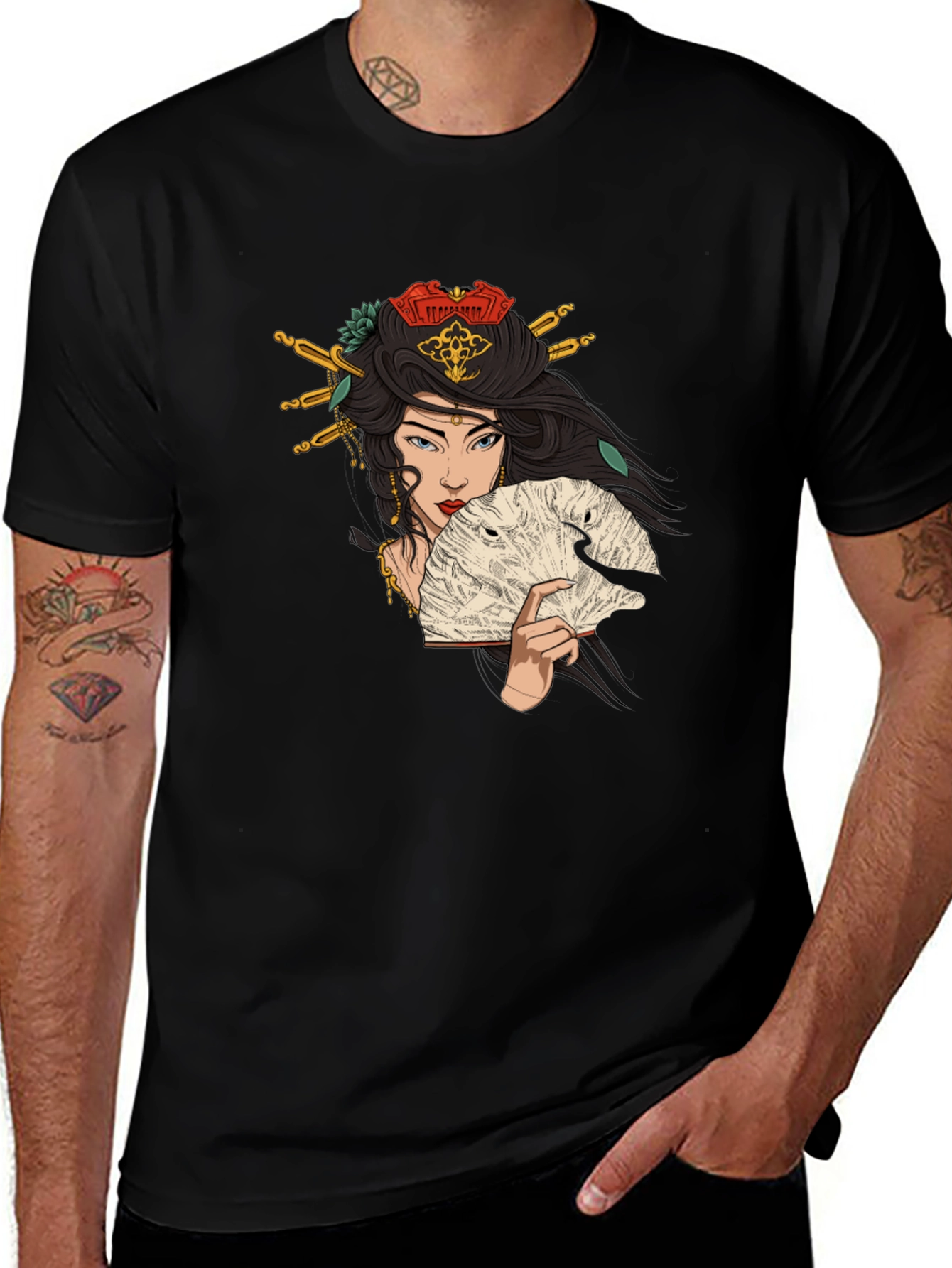 Geisha Art Graphic T-Shirt - Black
