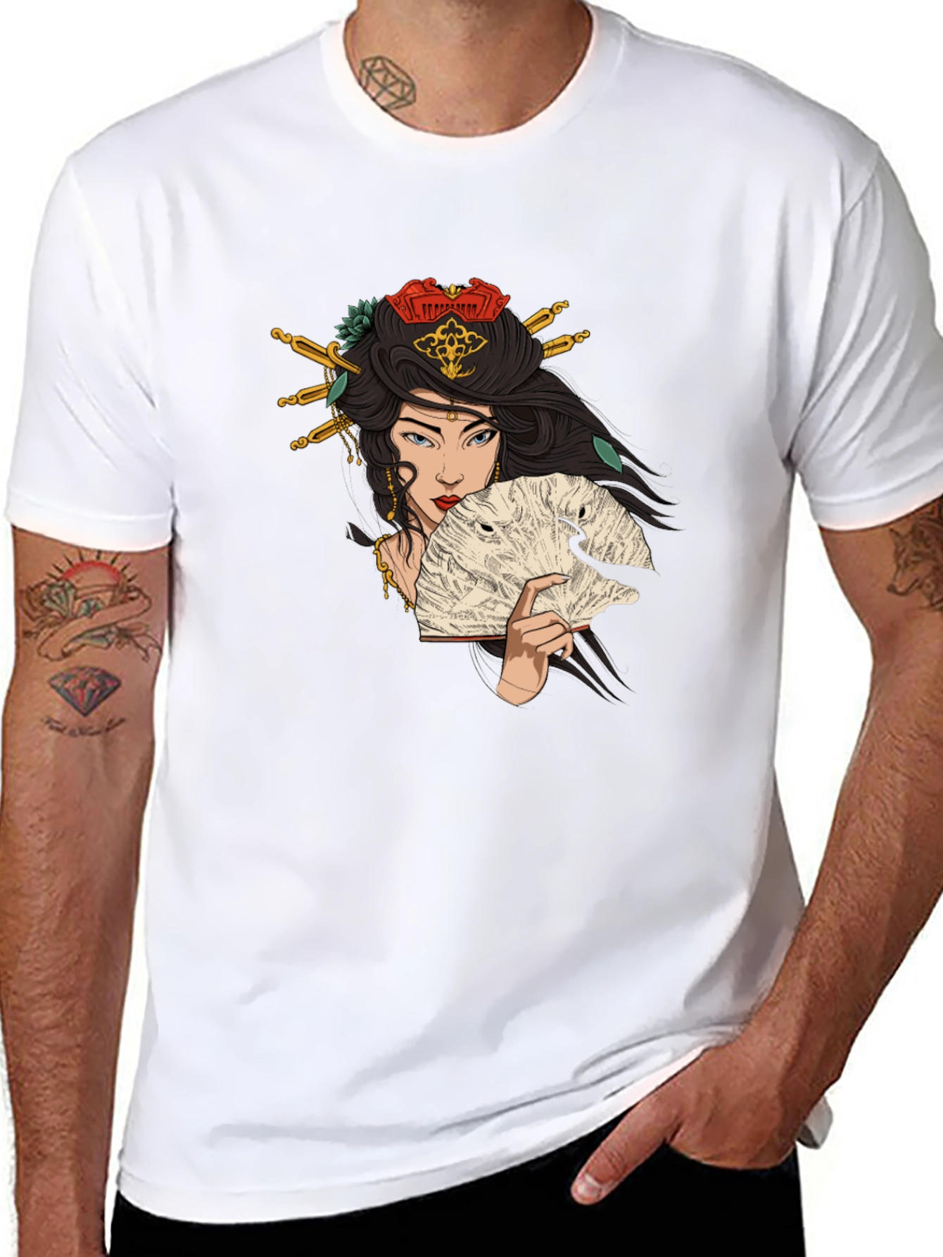 Geisha Art Graphic T-Shirt - Black