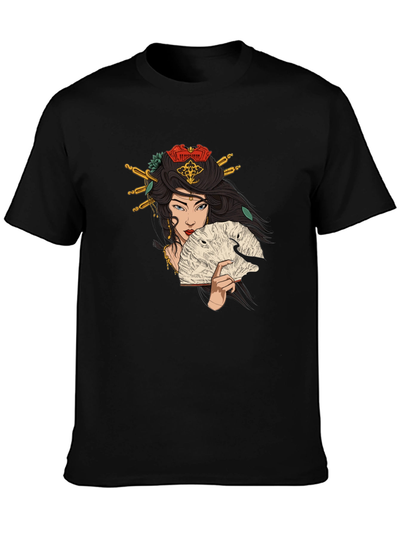 Geisha Art Graphic T-Shirt - Black