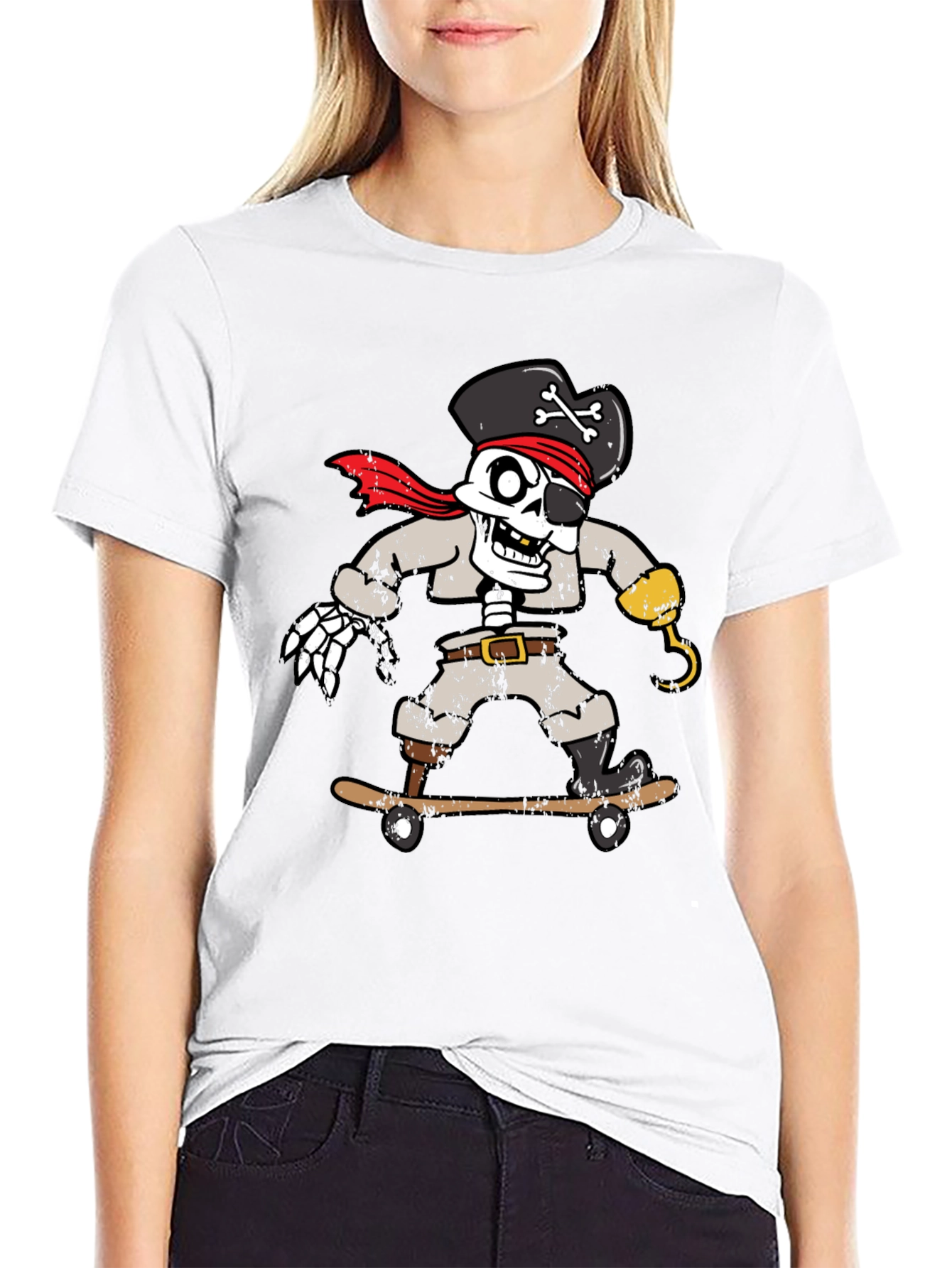 Skateboarding Pirate Skeleton Graphic Tee