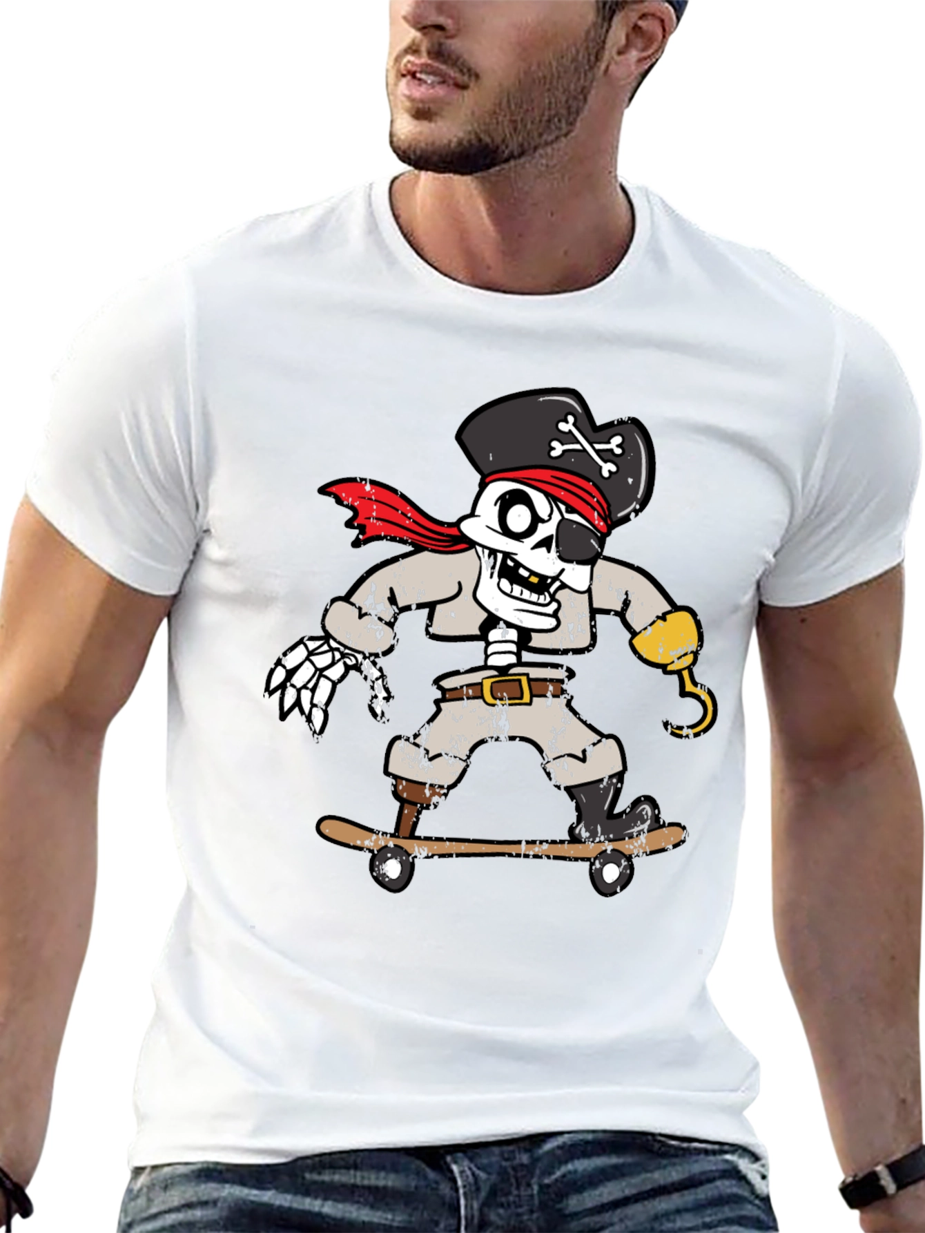 Skateboarding Pirate Skeleton Graphic Tee