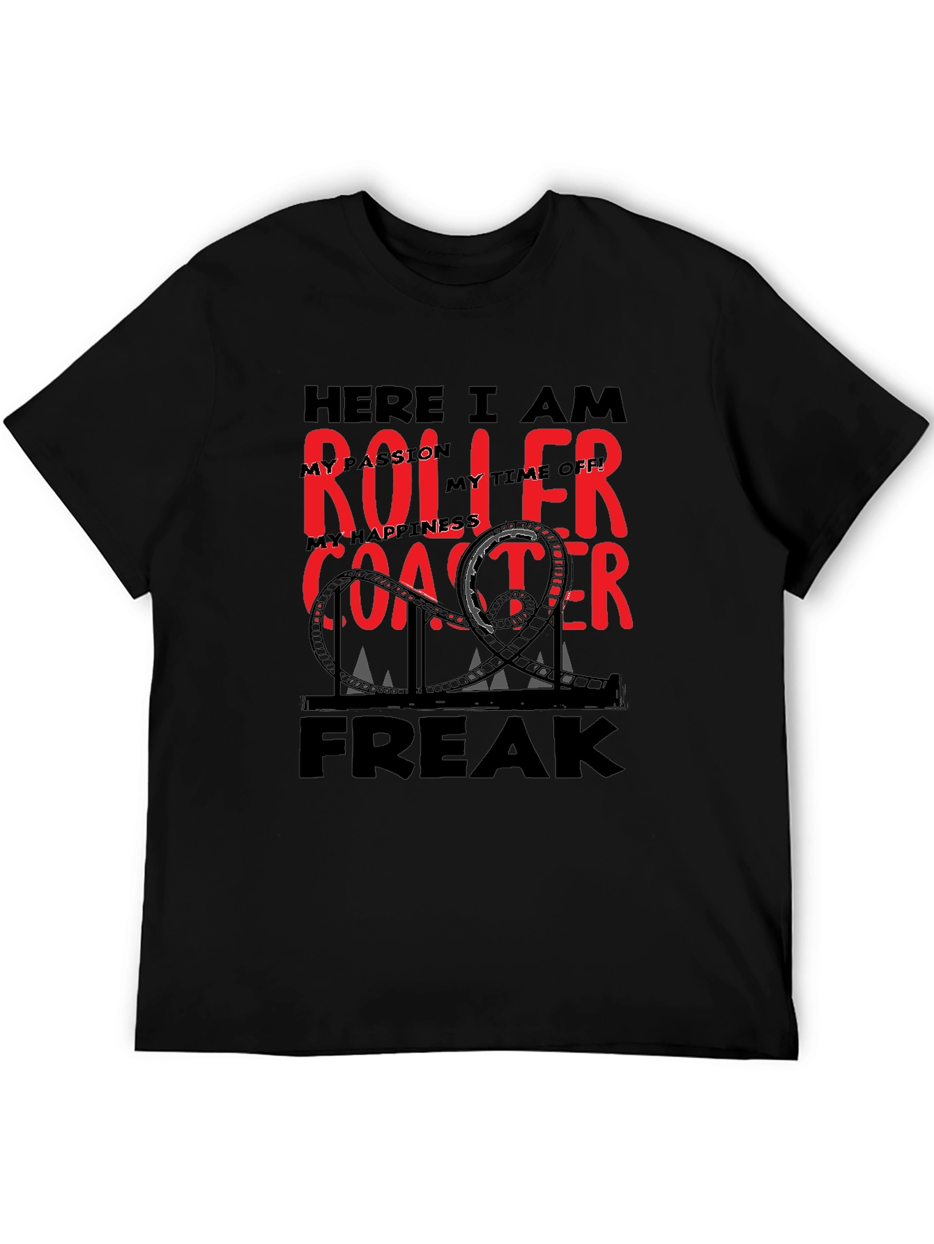 Roller Coaster Freak Graphic T-Shirt - Black