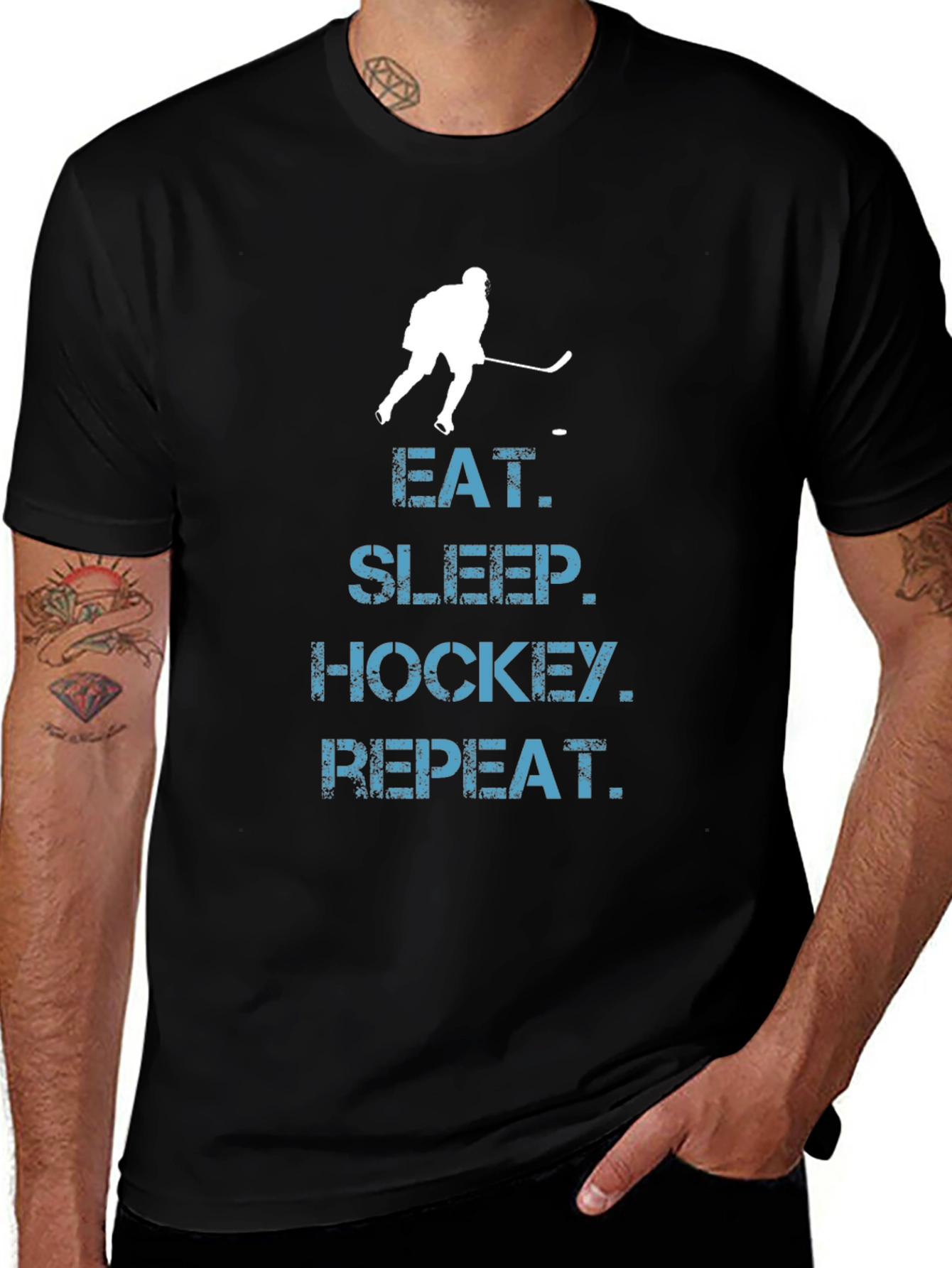 Eat Sleep Hockey Repeat T-Shirt - Black Graphic Tee