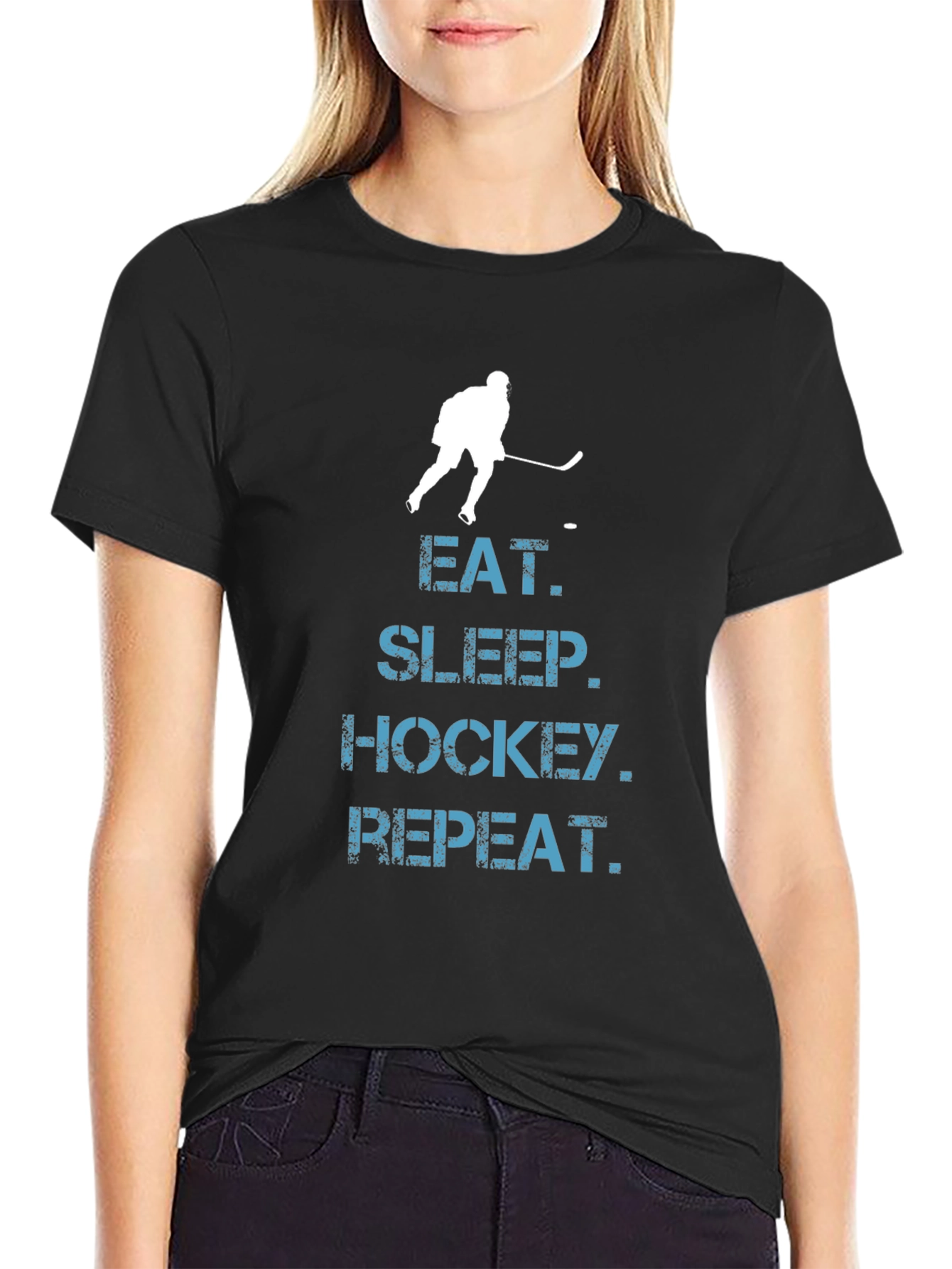 Eat Sleep Hockey Repeat T-Shirt - Black Graphic Tee