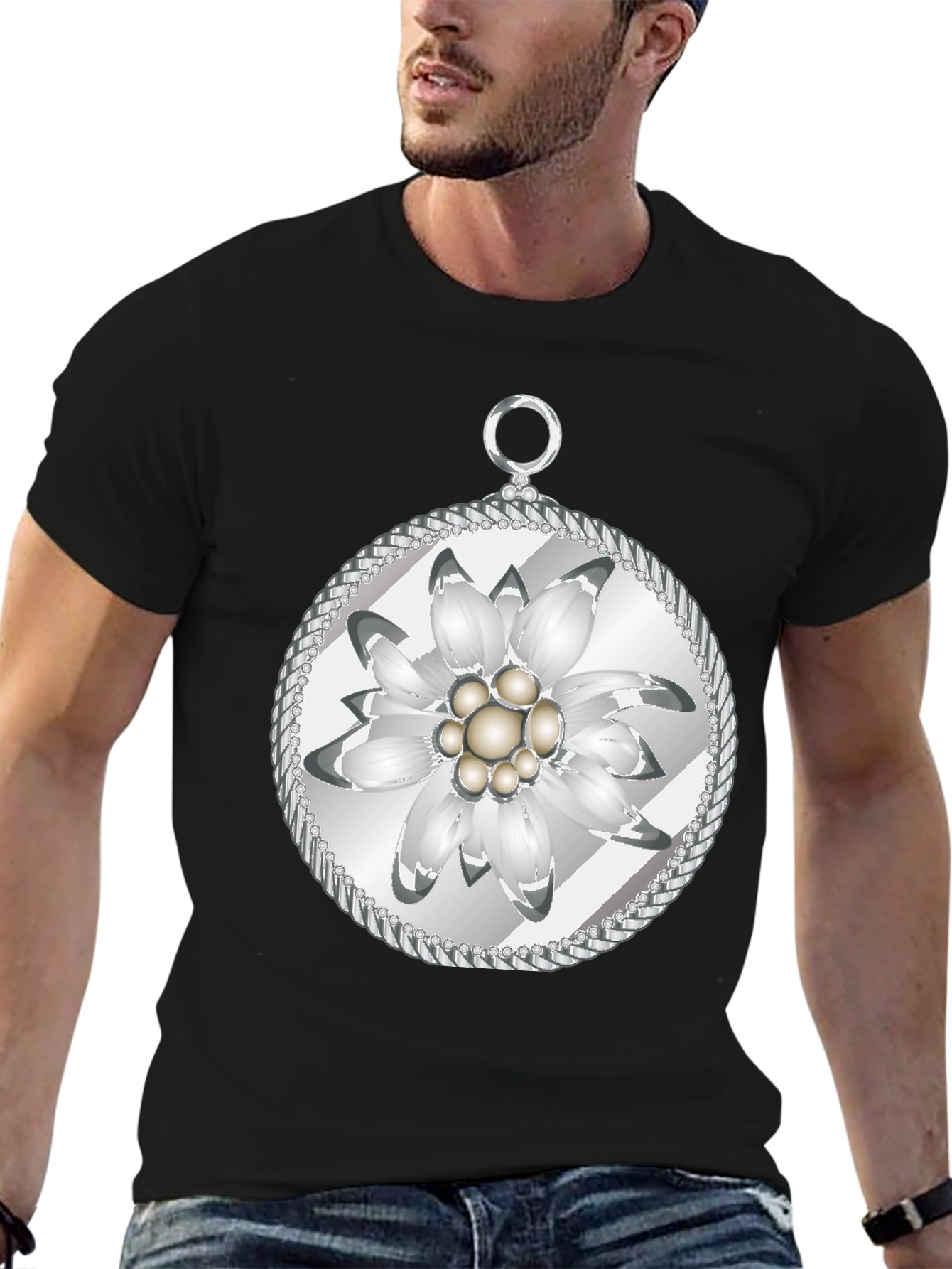 Edelweiss Flower T-Shirt - Black Cotton Tee