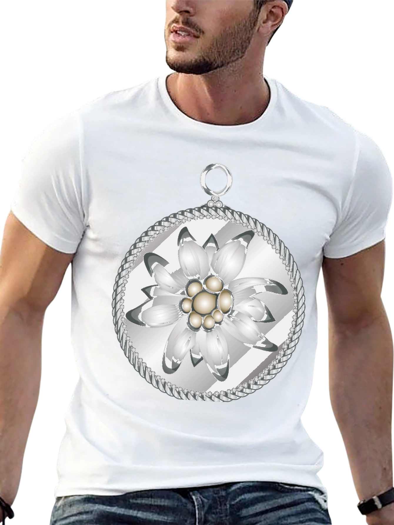 Edelweiss Flower T-Shirt - Black Cotton Tee