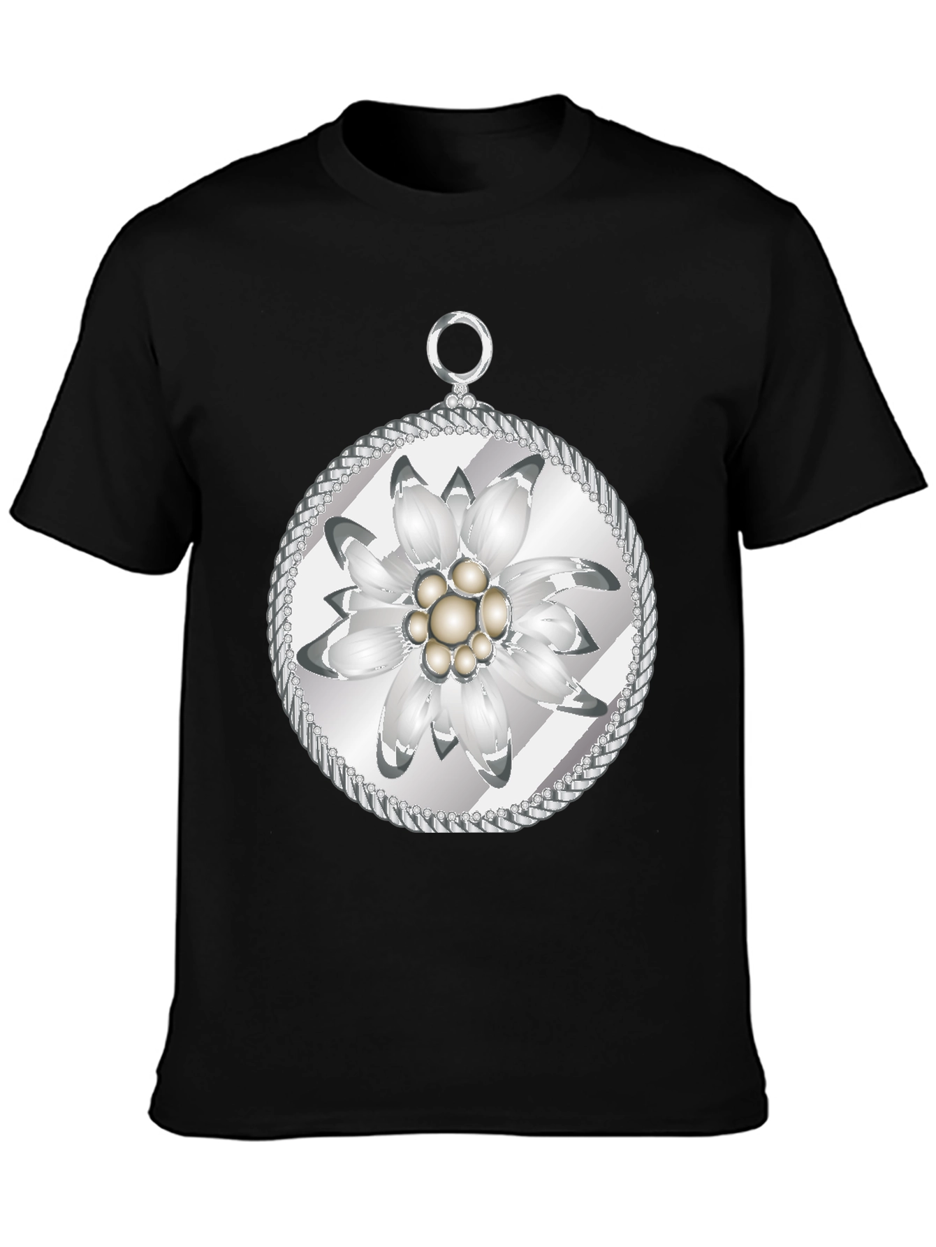 Edelweiss Flower T-Shirt - Black Cotton Tee