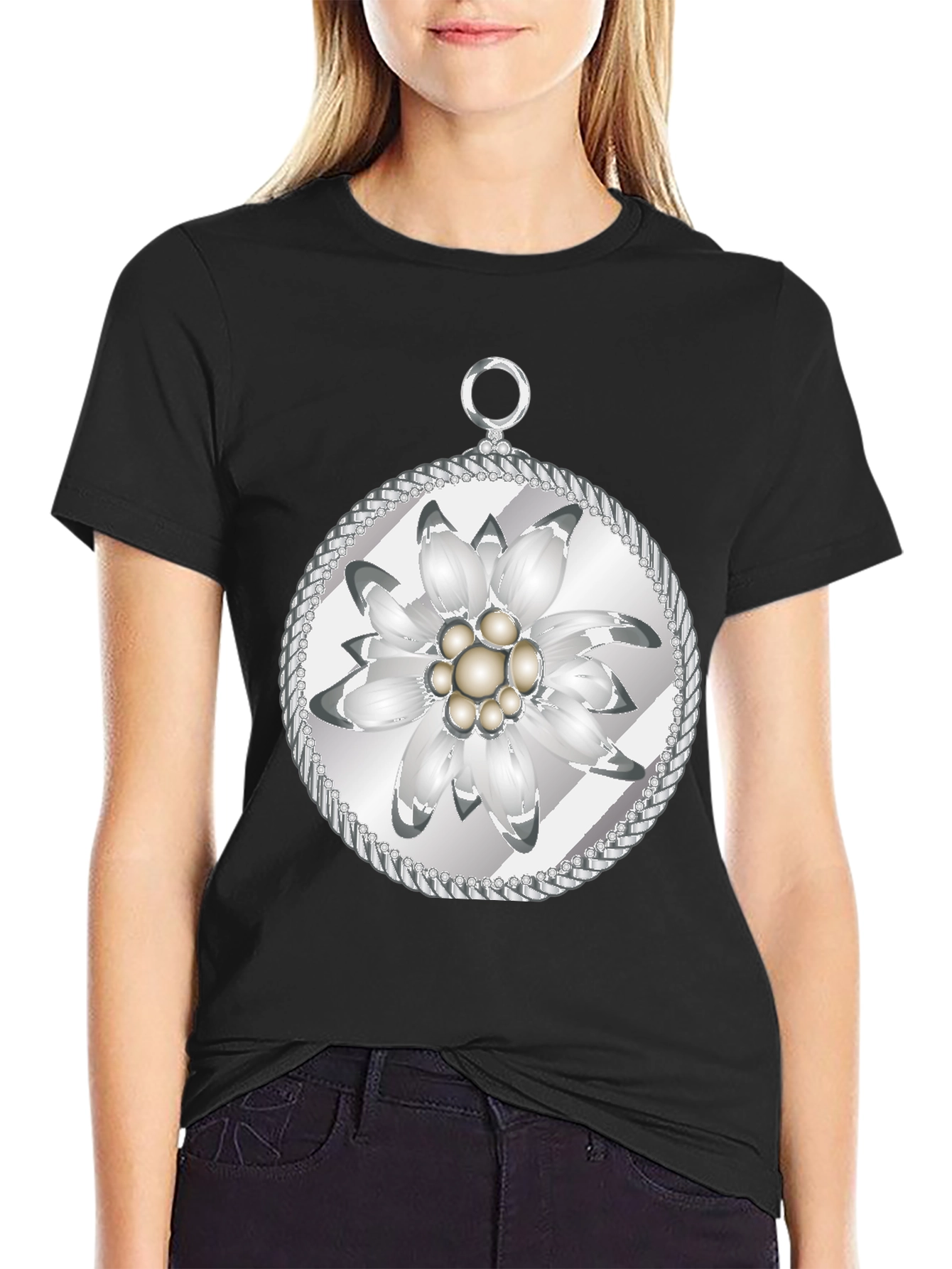 Edelweiss Flower T-Shirt - Black Cotton Tee