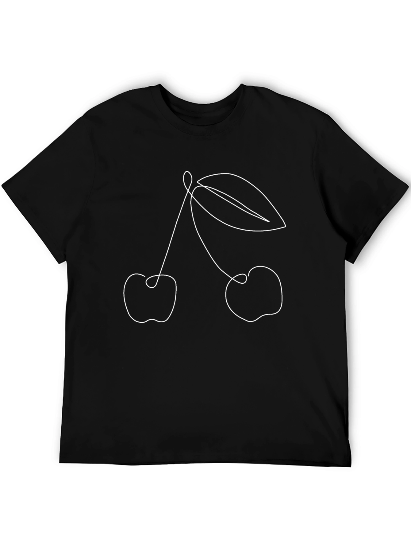 Minimalist Cherry Line Art Black T-Shirt