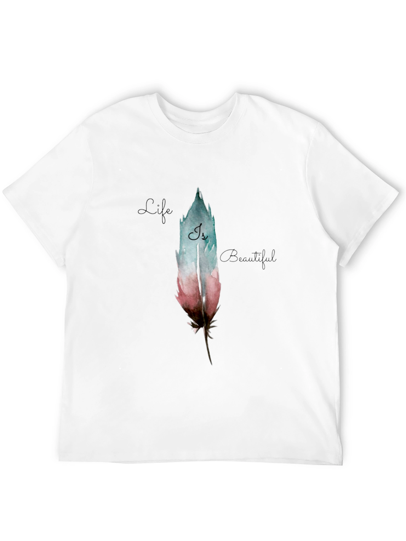 Feather Graphic Black T-Shirt - Life is Beautiful