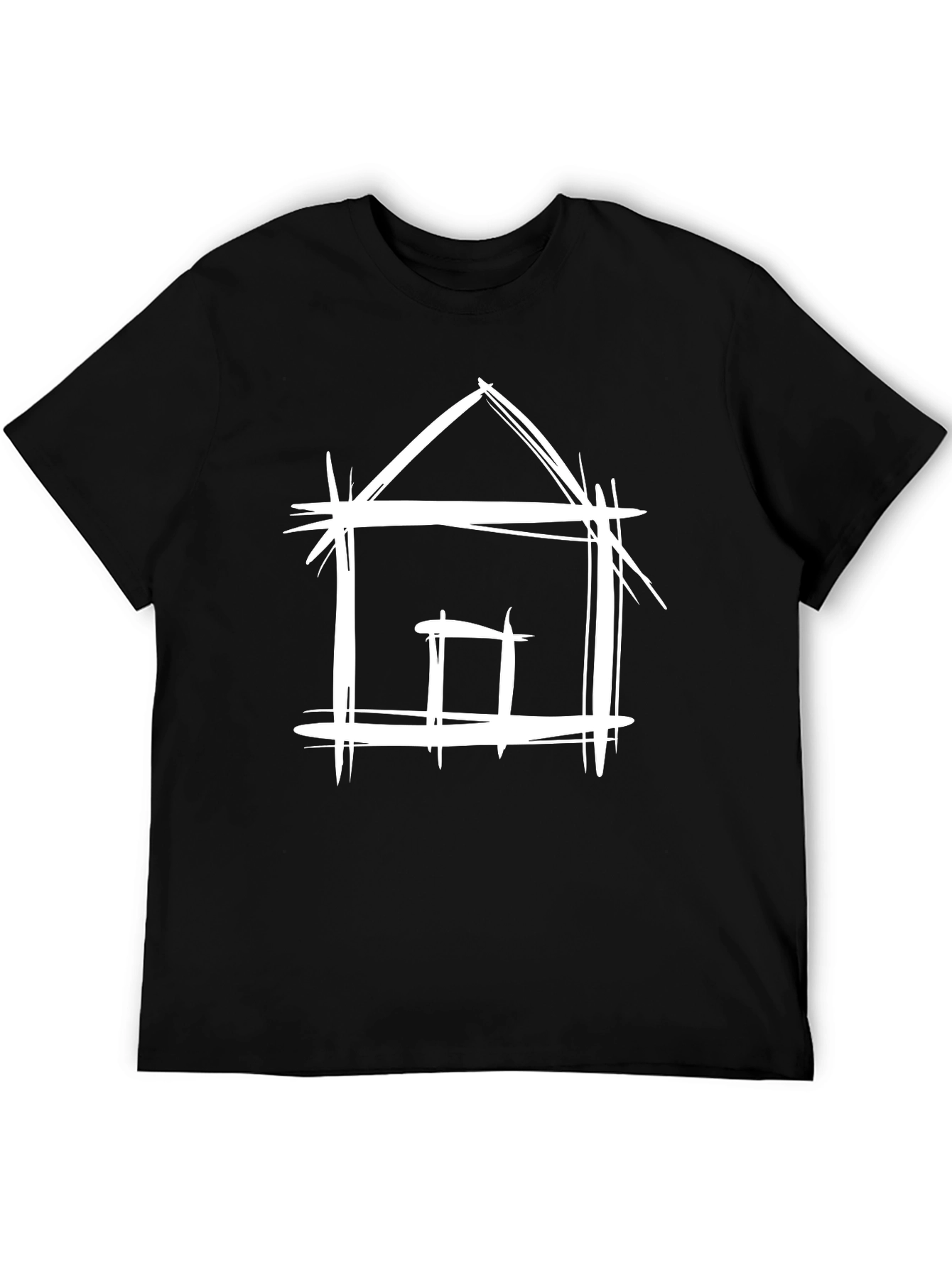 Sketch House Graphic Tee - Casual Black T-Shirt