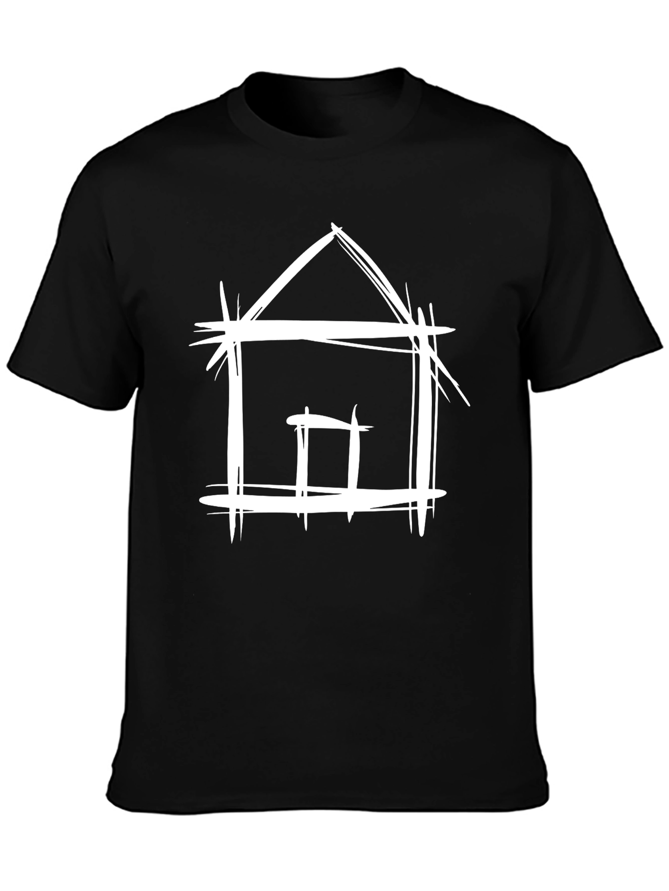 Sketch House Graphic Tee - Casual Black T-Shirt