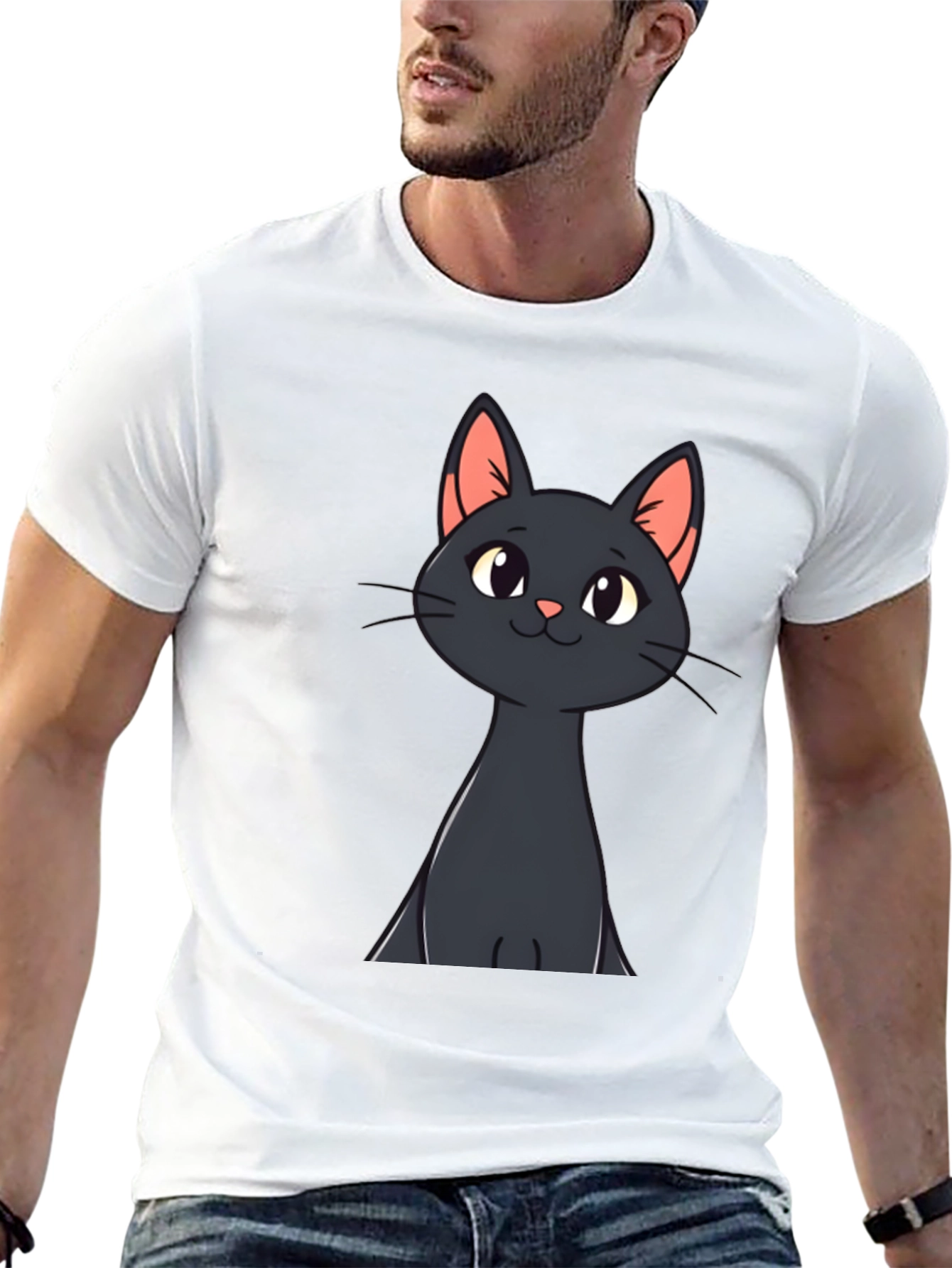 Black Cat Cartoon T-Shirt - Mens