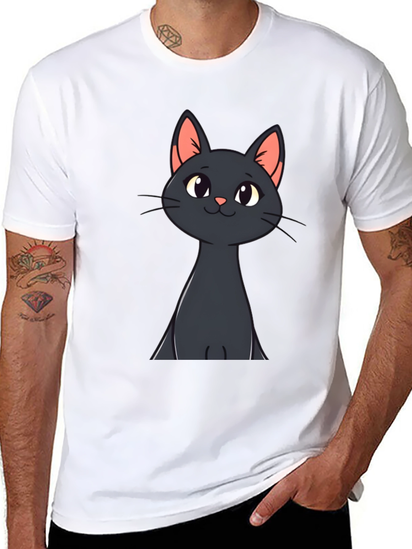 Black Cat Cartoon T-Shirt - Mens