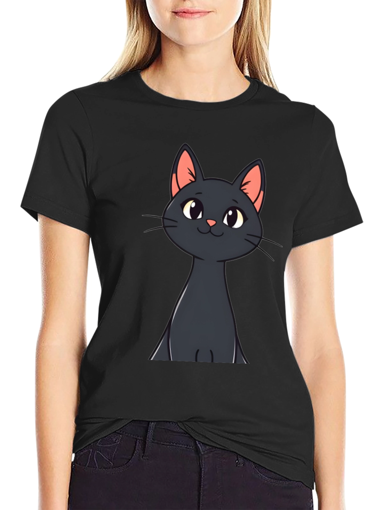Black Cat Cartoon T-Shirt - Mens