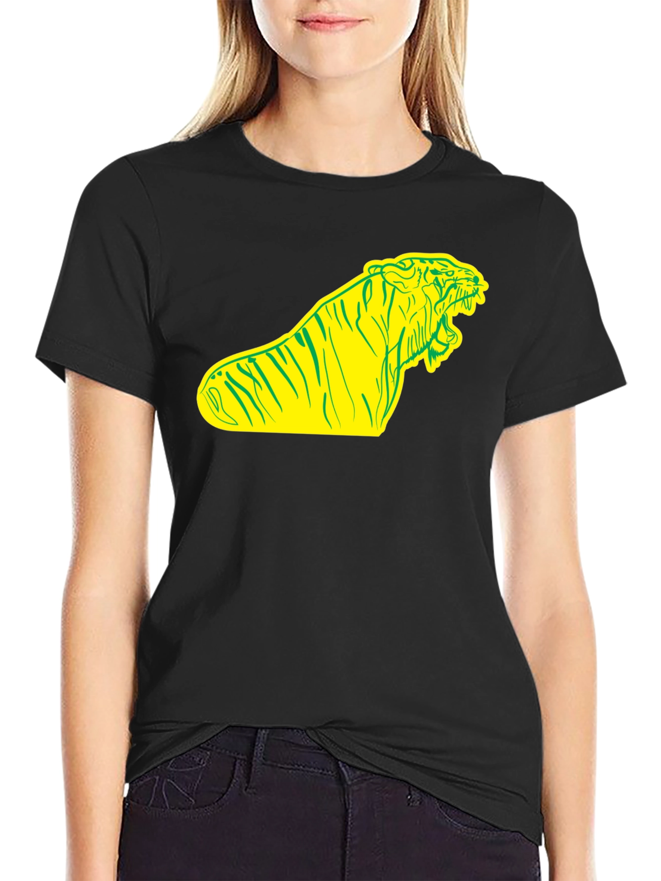 Bold Tiger Graphic Tee - Black Cotton T-Shirt