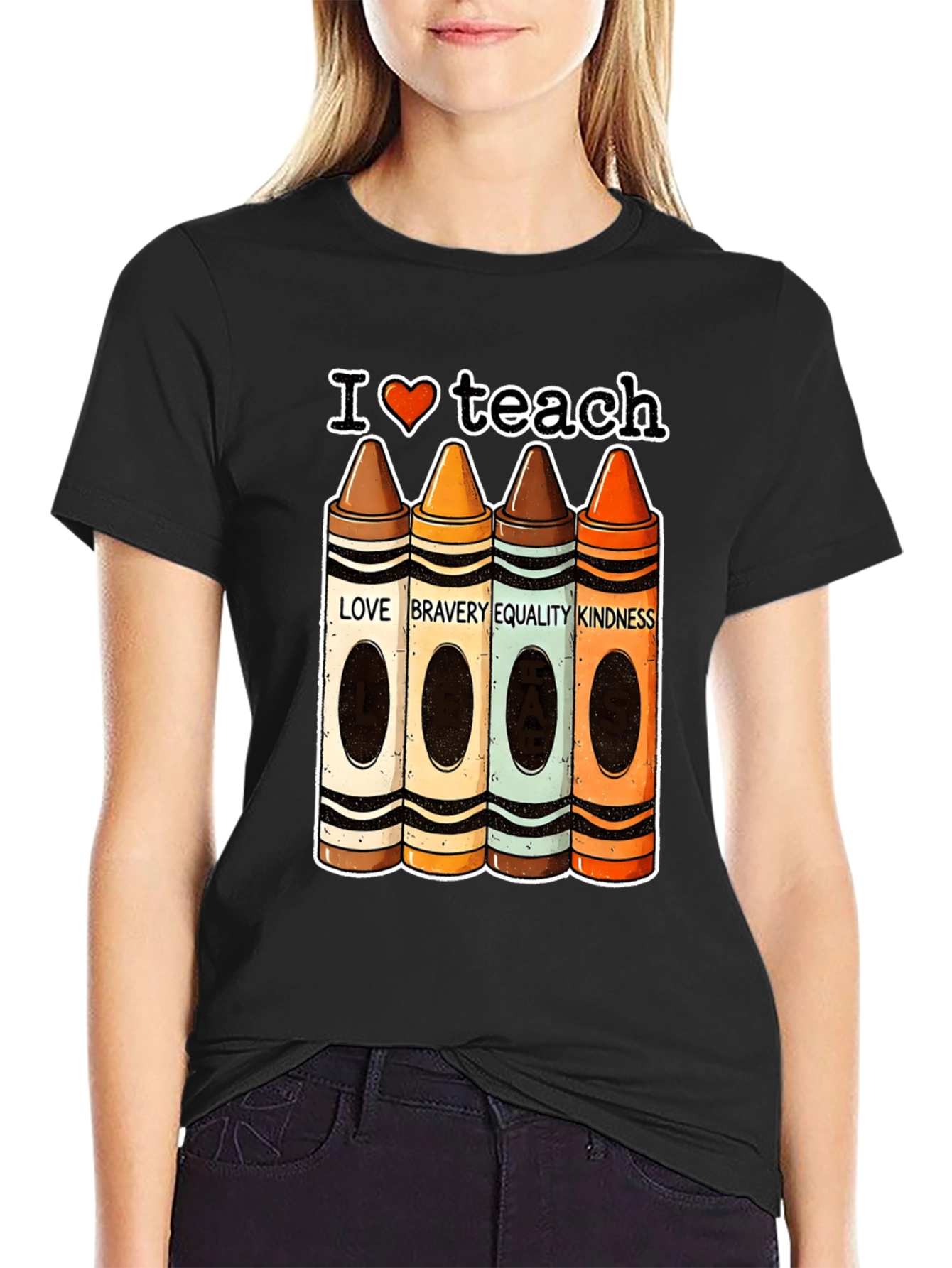 I Heart Teach Crayon Teacher T-Shirt
