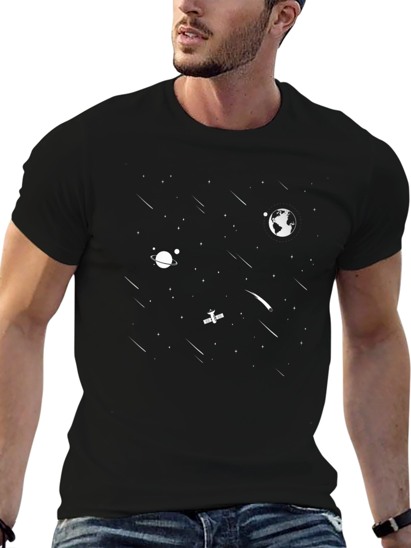 Space Graphic Tee - Black Cotton T-Shirt