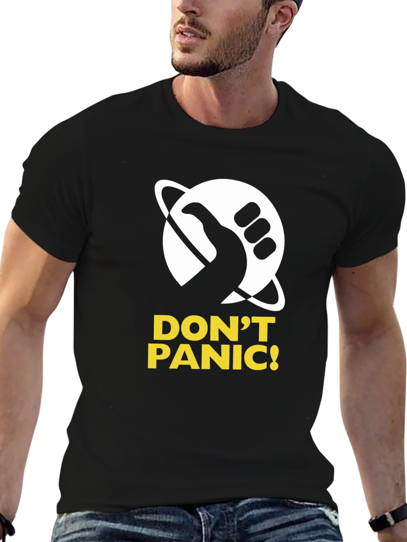 Dont Panic! Graphic Print Black T-Shirt
