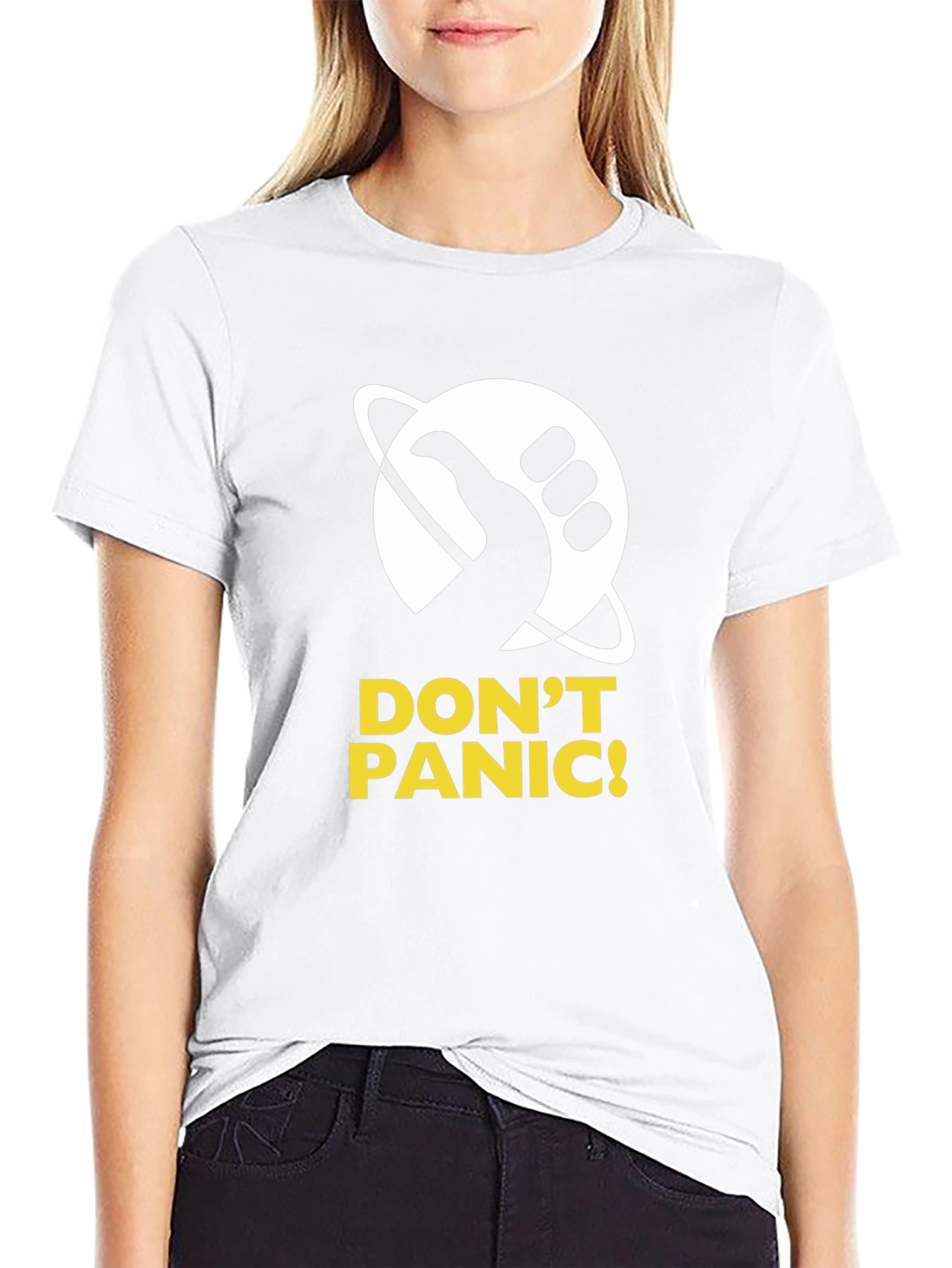 Dont Panic! Graphic Print Black T-Shirt