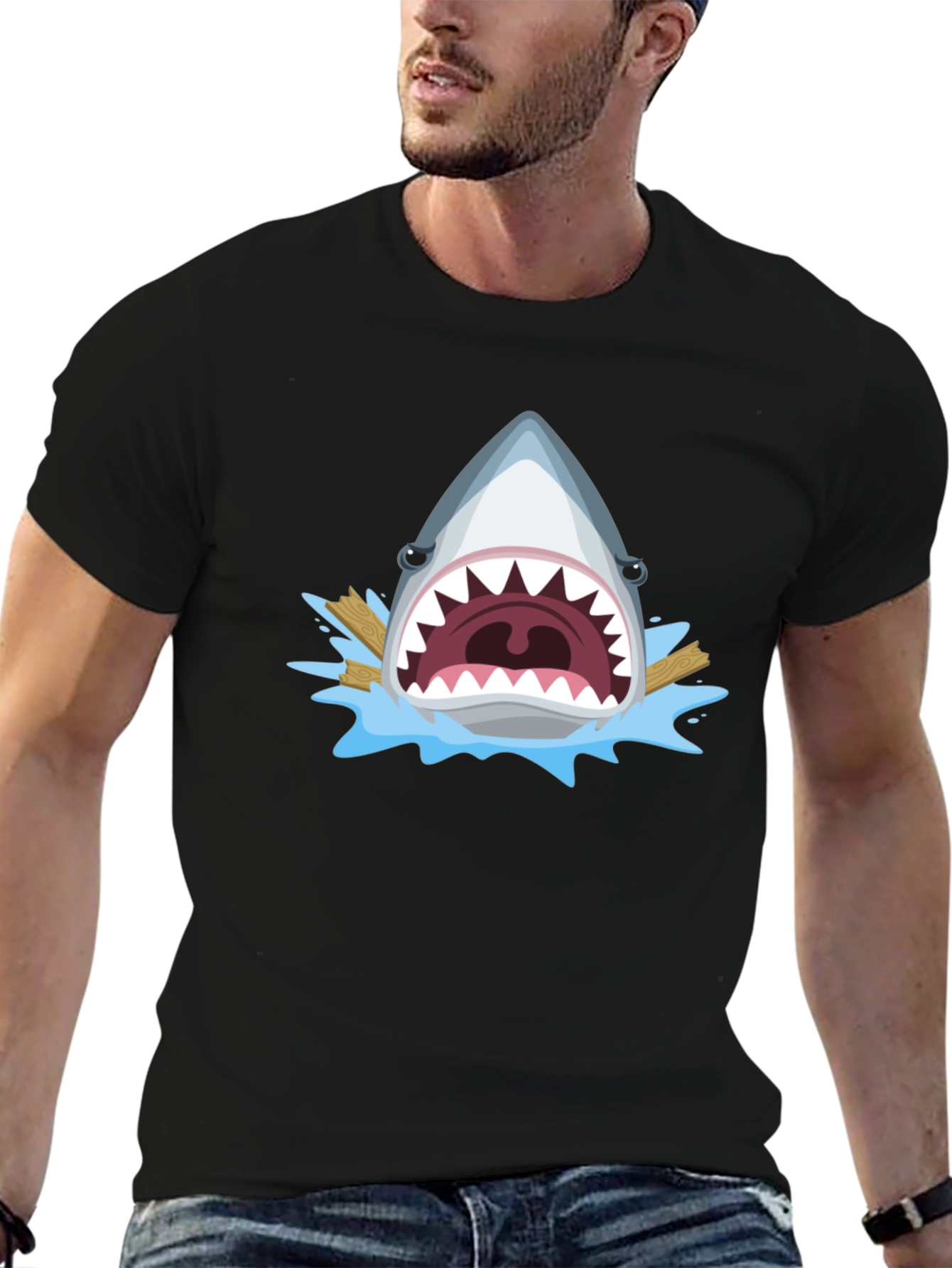 Shark Attack Graphic Tee - Mens Black T-Shirt