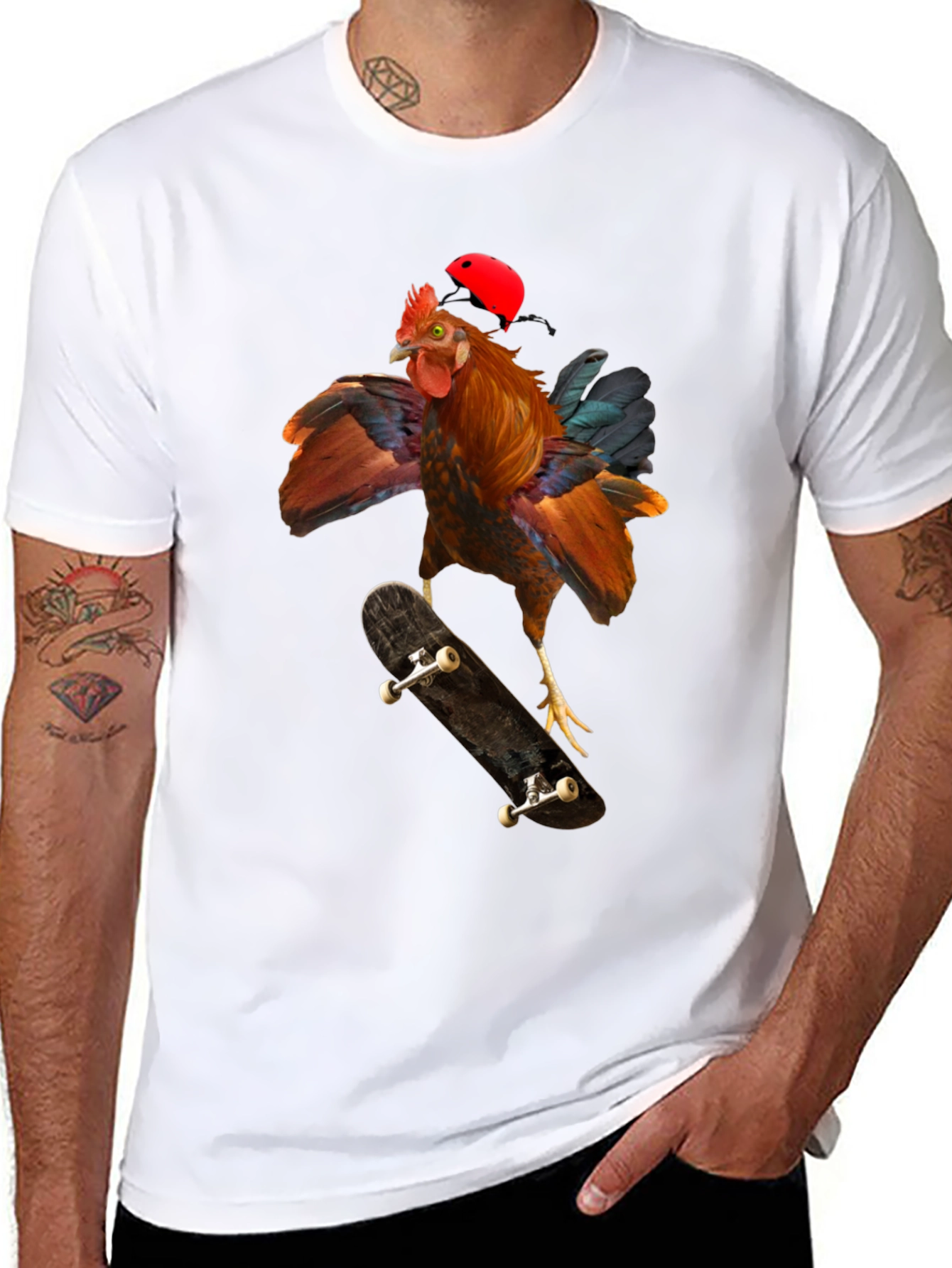 Skateboarding Chicken Graphic T-Shirt