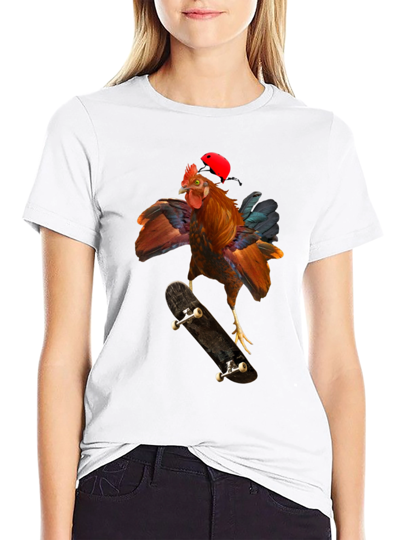 Skateboarding Chicken Graphic T-Shirt