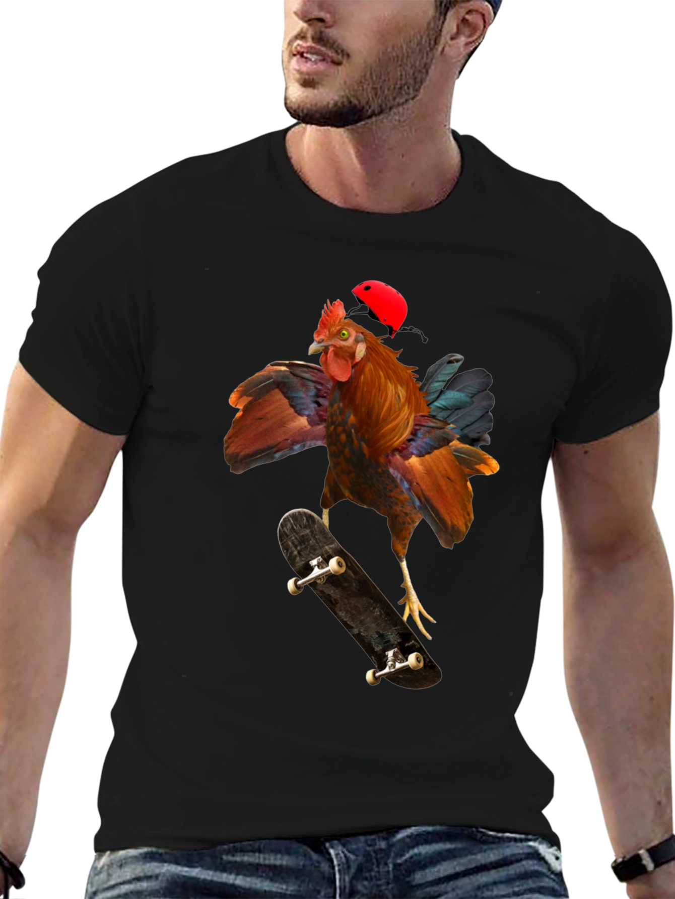 Skateboarding Chicken Graphic T-Shirt