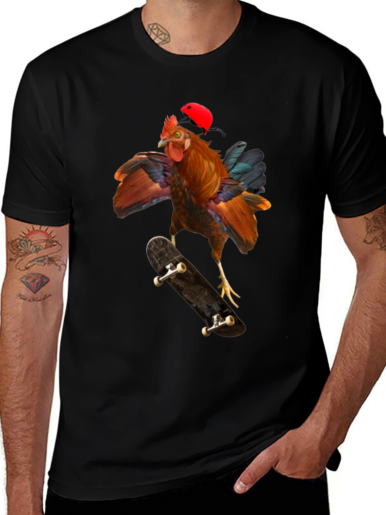 Skateboarding Chicken Graphic T-Shirt