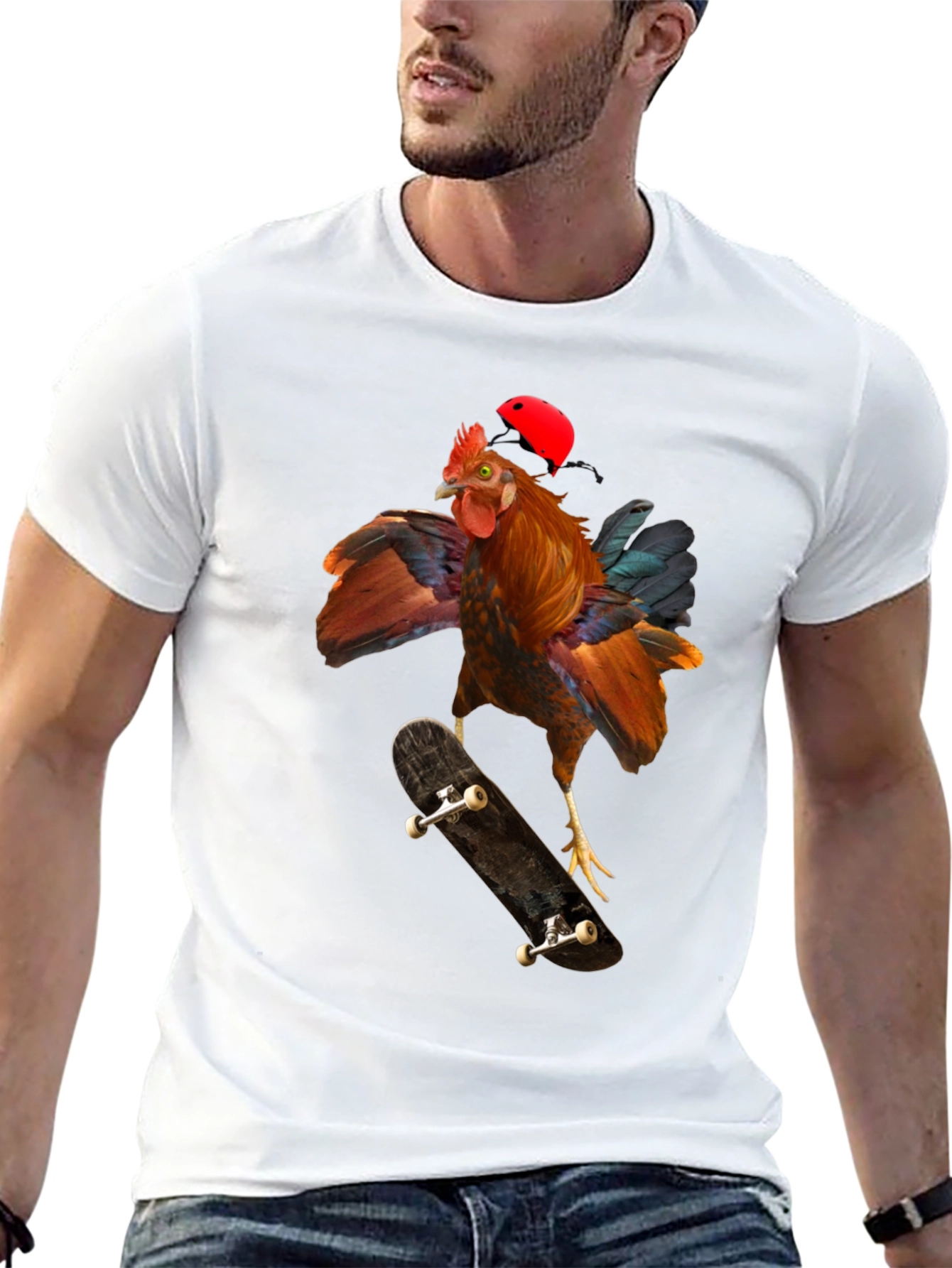 Skateboarding Chicken Graphic T-Shirt