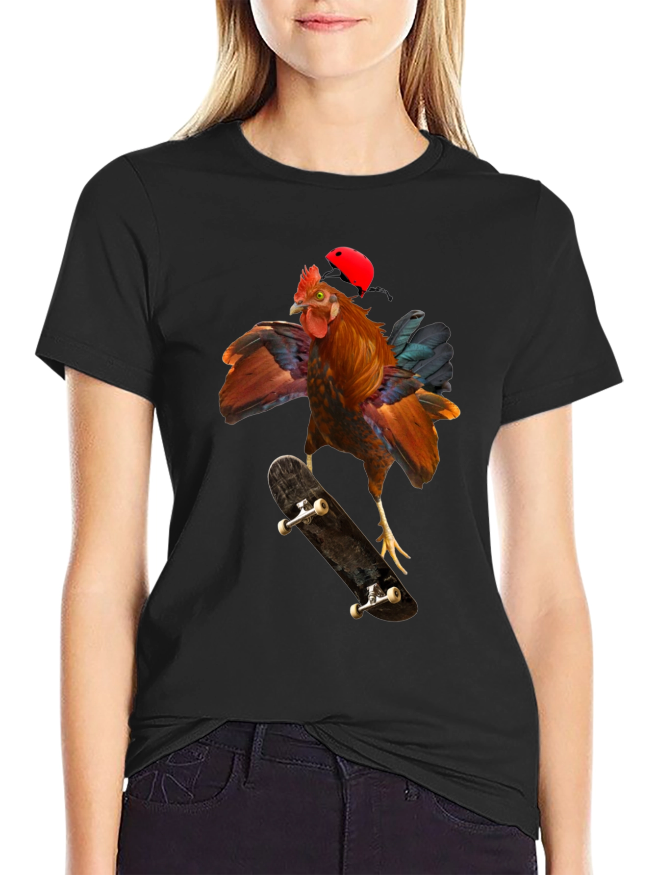 Skateboarding Chicken Graphic T-Shirt