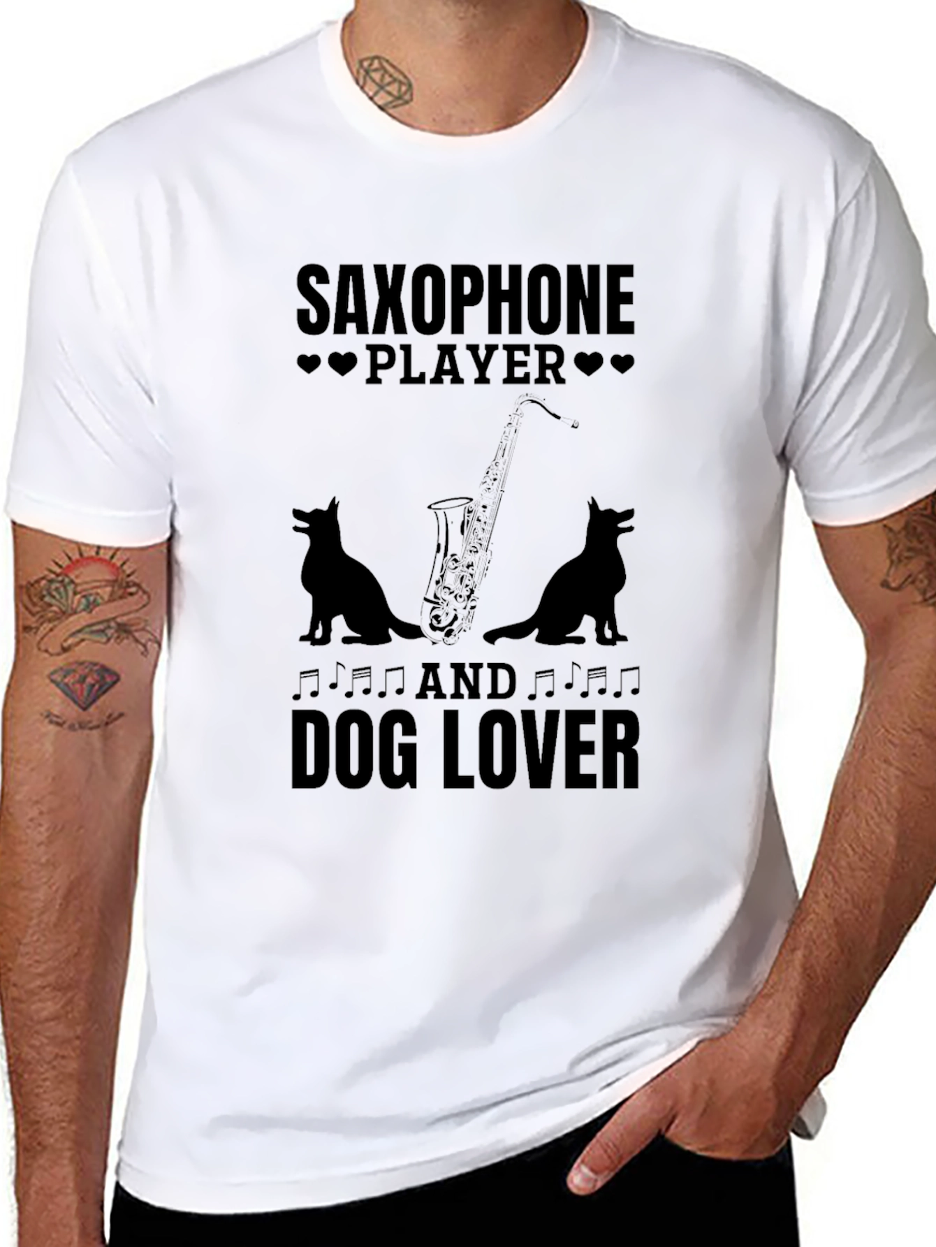 Saxophone Player & Dog Lover Black T-Shirt